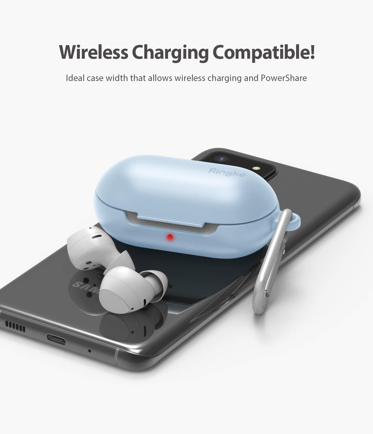 Ringke Case Designed for Galaxy Buds plus (2020) and Galaxy Buds (2019) Hard PC Case Cover Accessory Upgraded Version with Carabiner - Sky Blue  Ringke   