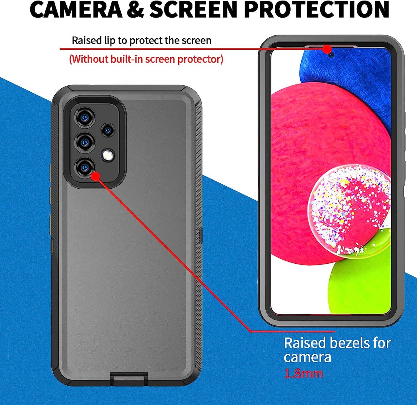 Case for Samsung Galaxy A53 5G, Anloes Galaxy A53 5G Phone Case Heavy Duty Shockproof Dustproof Rugged Defender Protective, 3 in 1 Bumper Cover for A53 5G Black(Without Screen Protector)  Anloes   