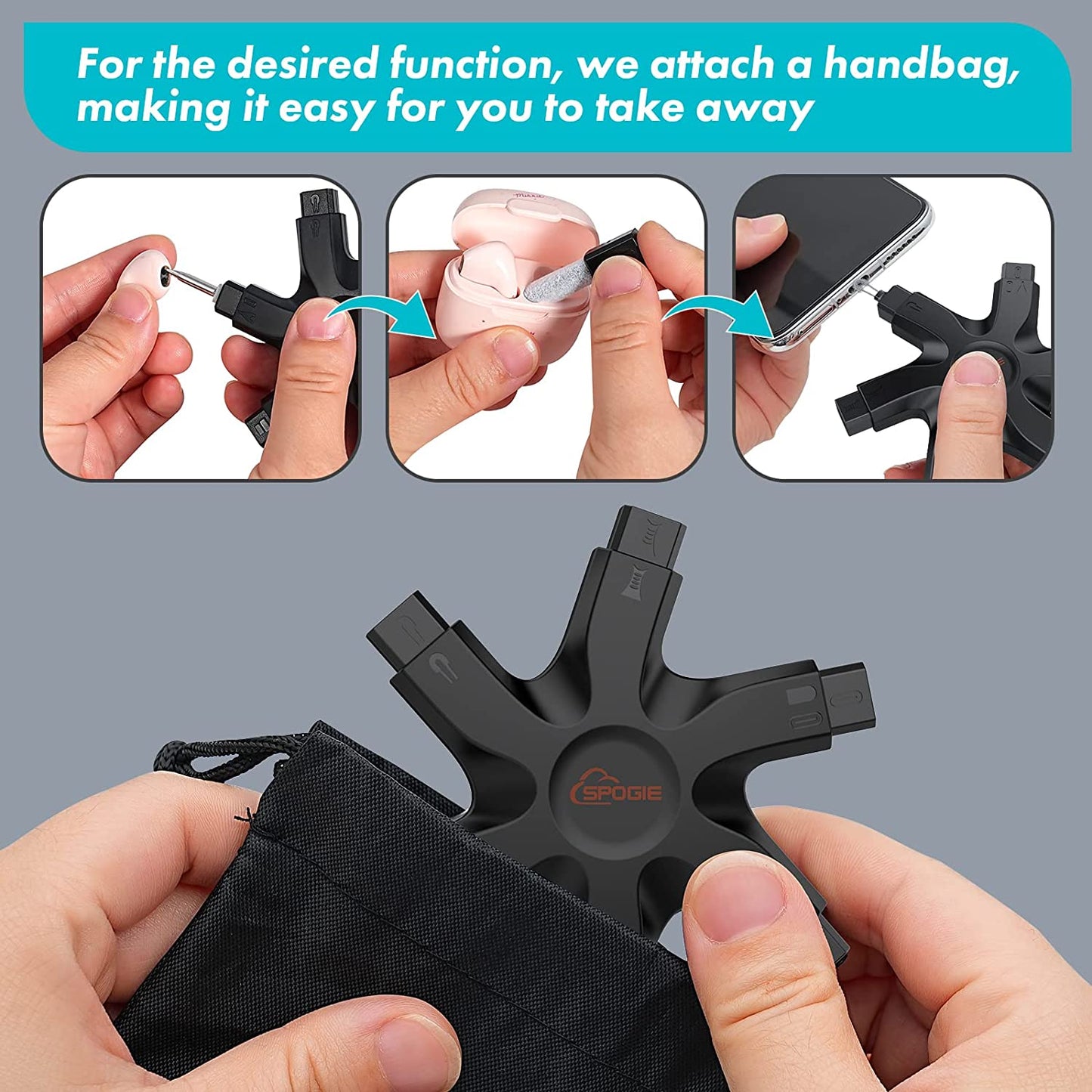 12 in 1 Iphone Cleaning Kit, Airpods Cleaning Kit with Portable Bag, Iphone Charging Port Cleaning Kit, Fix Unreliable Charging Connection, 2023 (Black)  Spogie   