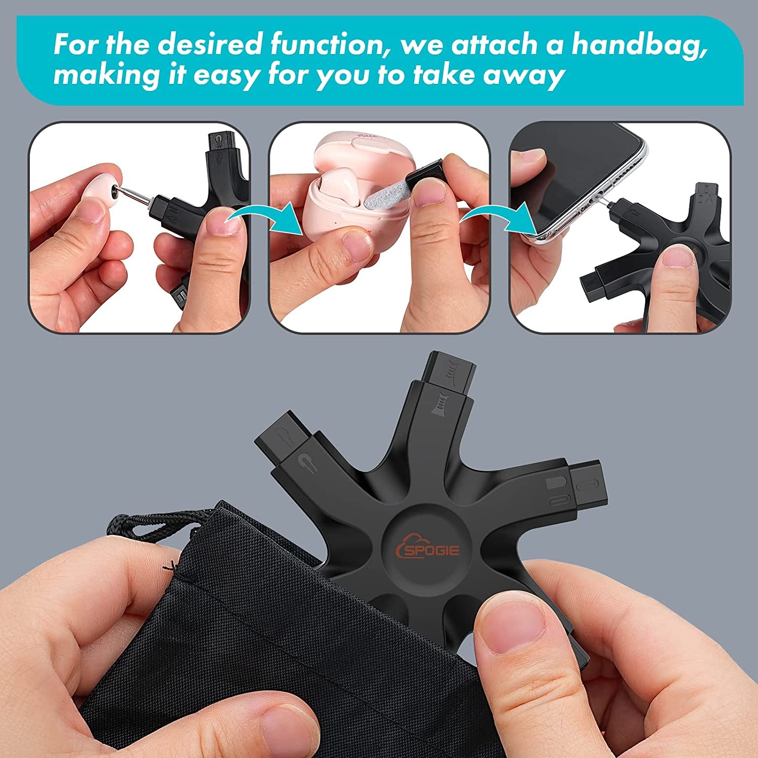 12 in 1 Iphone Cleaning Kit, Airpods Cleaning Kit with Portable Bag, Iphone Charging Port Cleaning Kit, Fix Unreliable Charging Connection, 2023 (Black)  Spogie   