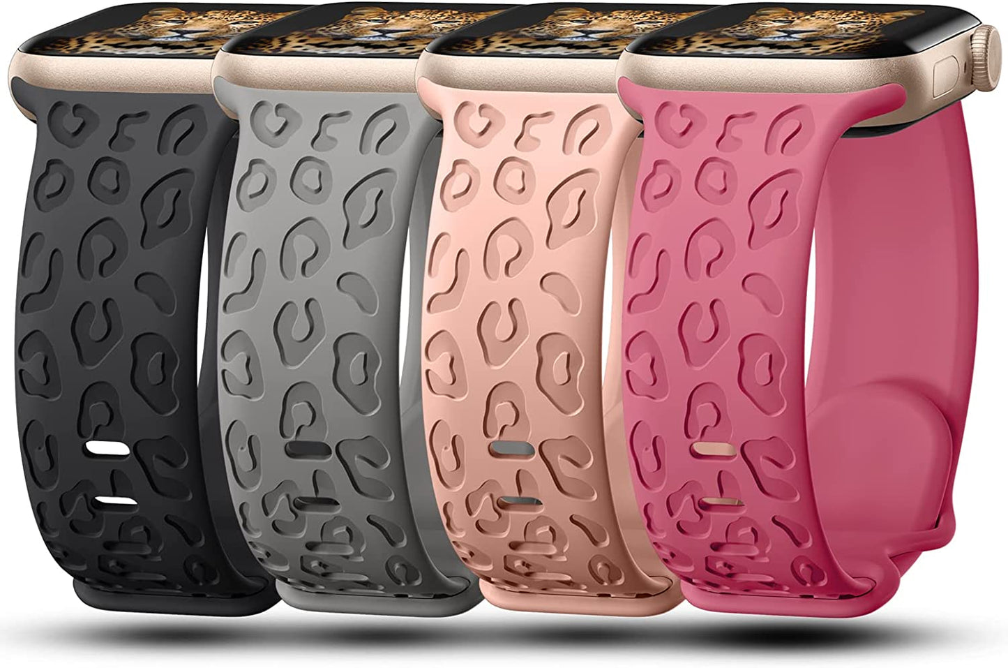 Creategreat Engraved Bands Compatible with Apple Watch Band 45Mm 44Mm 42Mm 41Mm 40Mm 38Mm, Leopard Flower Boho Pattern Soft Silicone Strap Compatible with Iwatch Series 8 7 6 5 4 3 2 1 SE, Women Men  CreateGreat Black,Grey,Sand Pink,Rose Red 45MM/44MM/42MM 