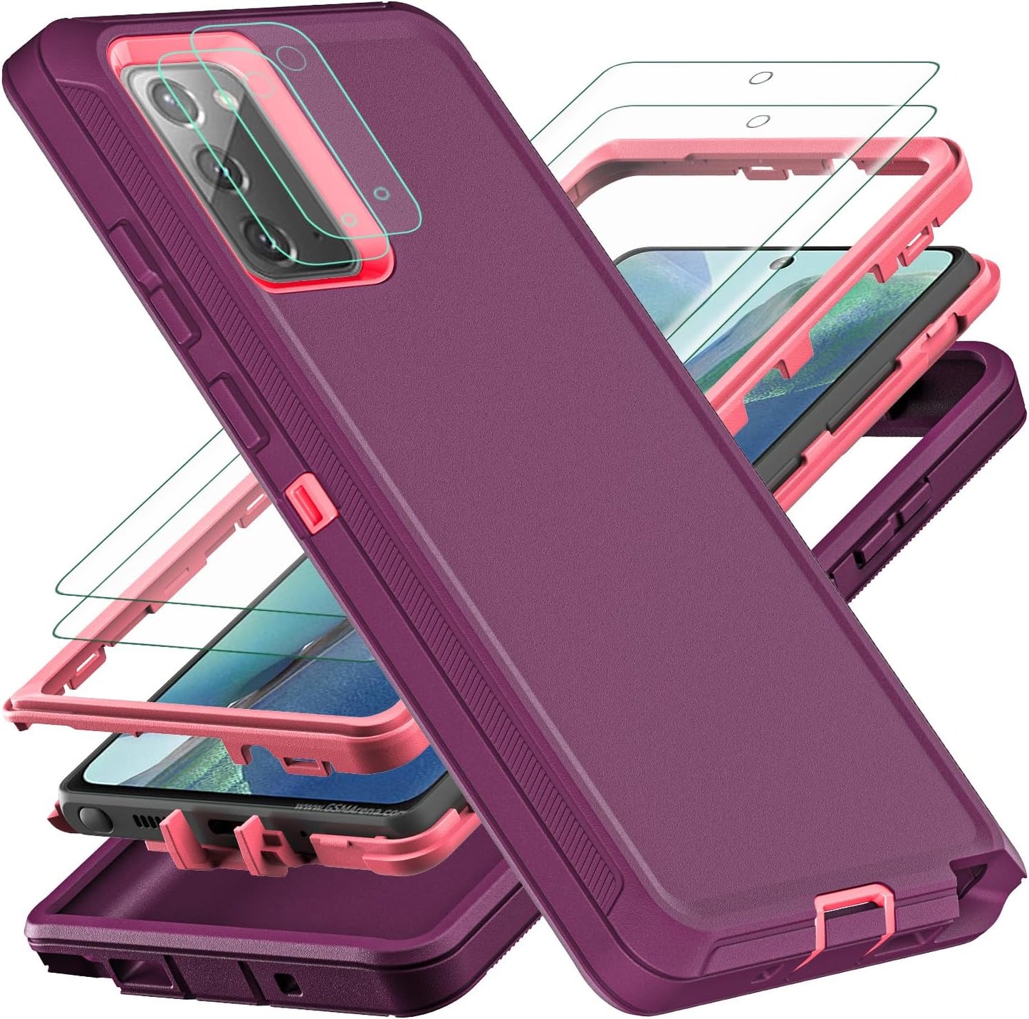 YKHJKLEC for Samsung Galaxy Note 20 Case, Military Grade Shockproof/Drop Proof/Dust Proof Case with 2Pcs Self Healing Flexible TPU Screen Protector & Camera Lens Protector (Blue/Turquoise)  YKHJKLEC Purple/Pink  