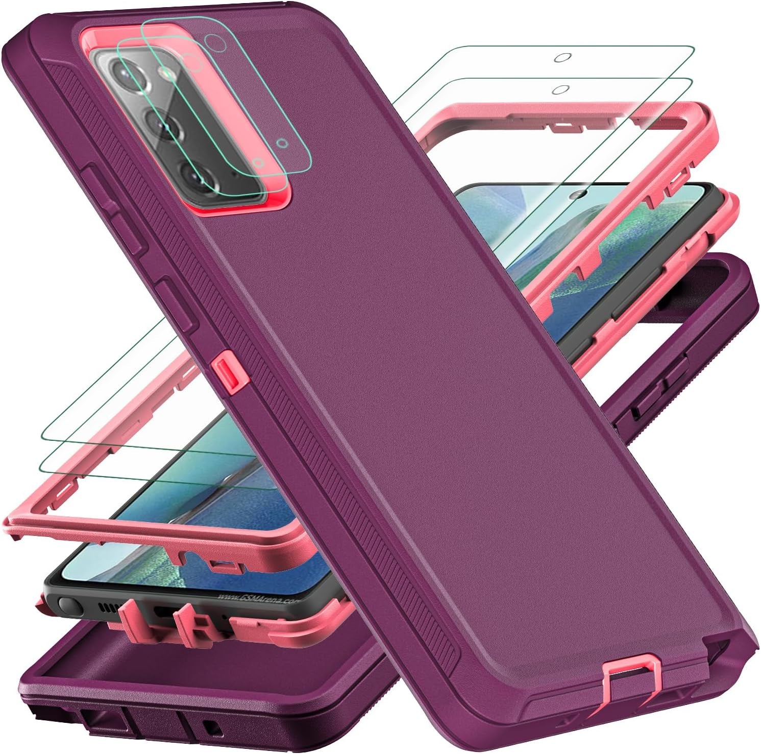 YKHJKLEC for Samsung Galaxy Note 20 Case, Military Grade Shockproof/Drop Proof/Dust Proof Case with 2Pcs Self Healing Flexible TPU Screen Protector & Camera Lens Protector (Blue/Turquoise)  YKHJKLEC Purple/Pink  