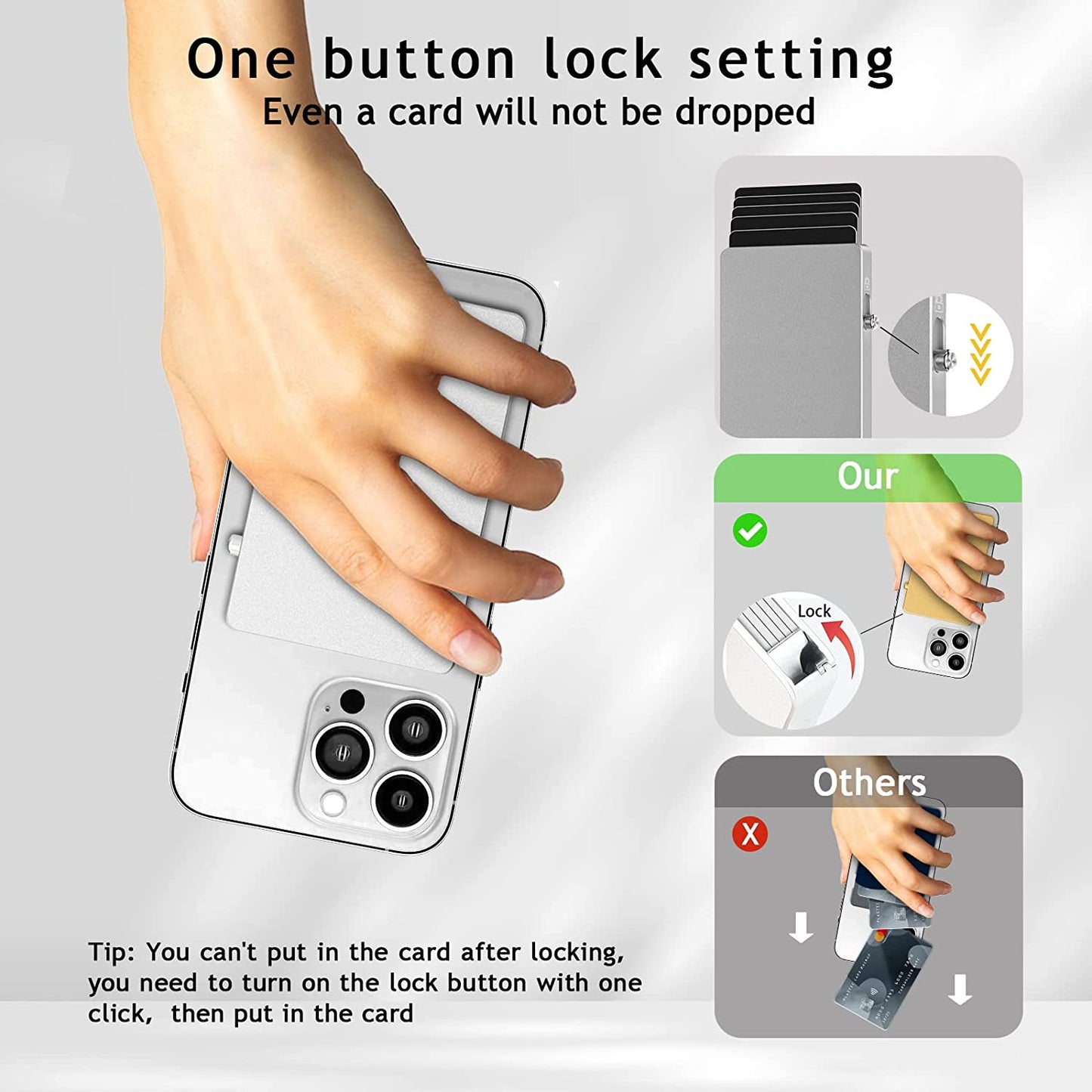 Magnetic Card Wallet Holder for Magsafe，Slim Metal Wallet Card Holder，Eject Credit Card with One Click Prevent Theft Locking Cards Function ，Card Holder for Phone Case Compatible with All Type Phone  SMRA   