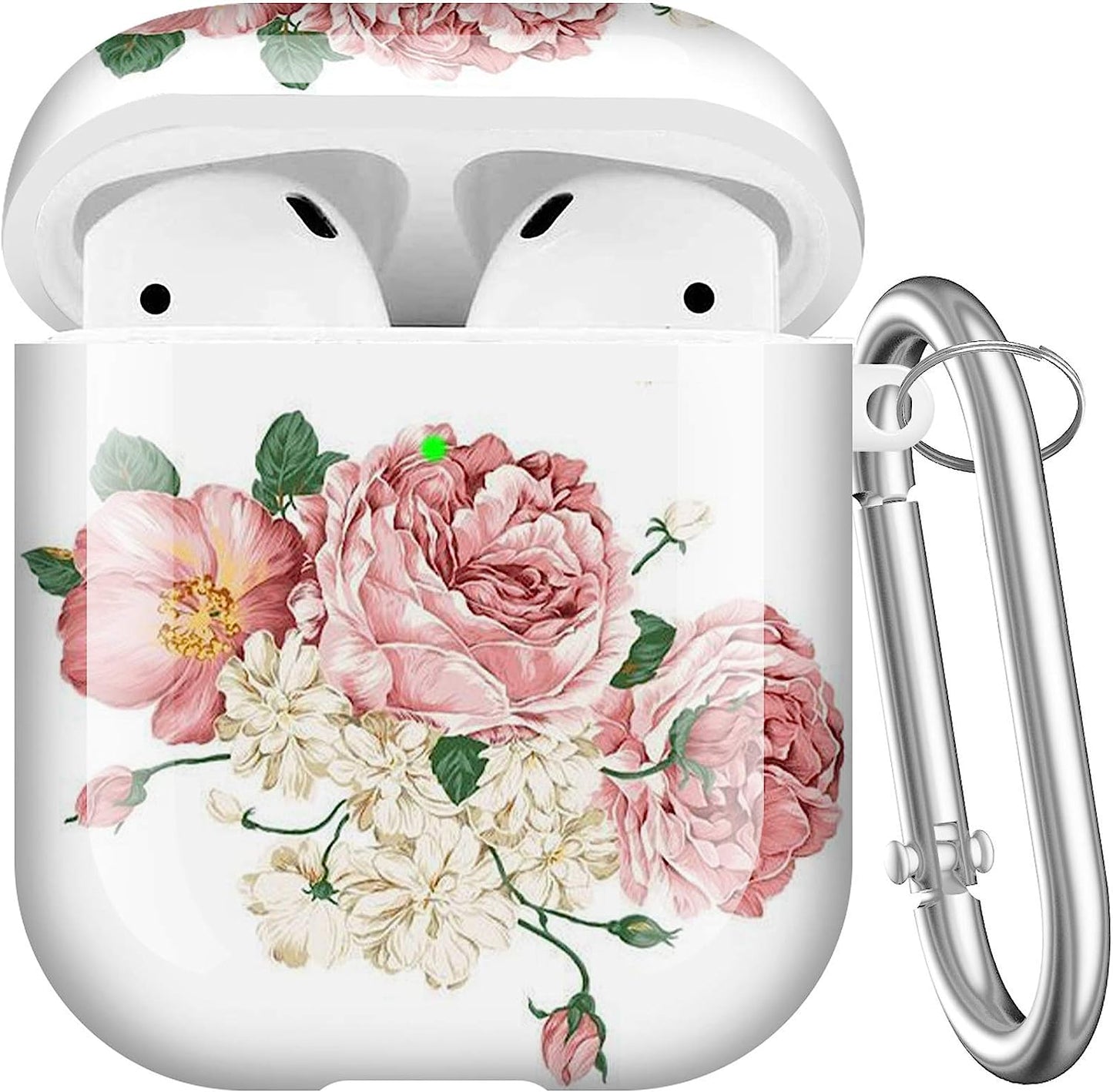 Maxjoy Compatible Airpods Case Cover, Leopard Print Case for Women Men Cute Air Pod 2 Hard Shell Protective Cover with Keychain Compatible with Apple Airpods Charging Case 2&1  Maxjoy Pink + White  