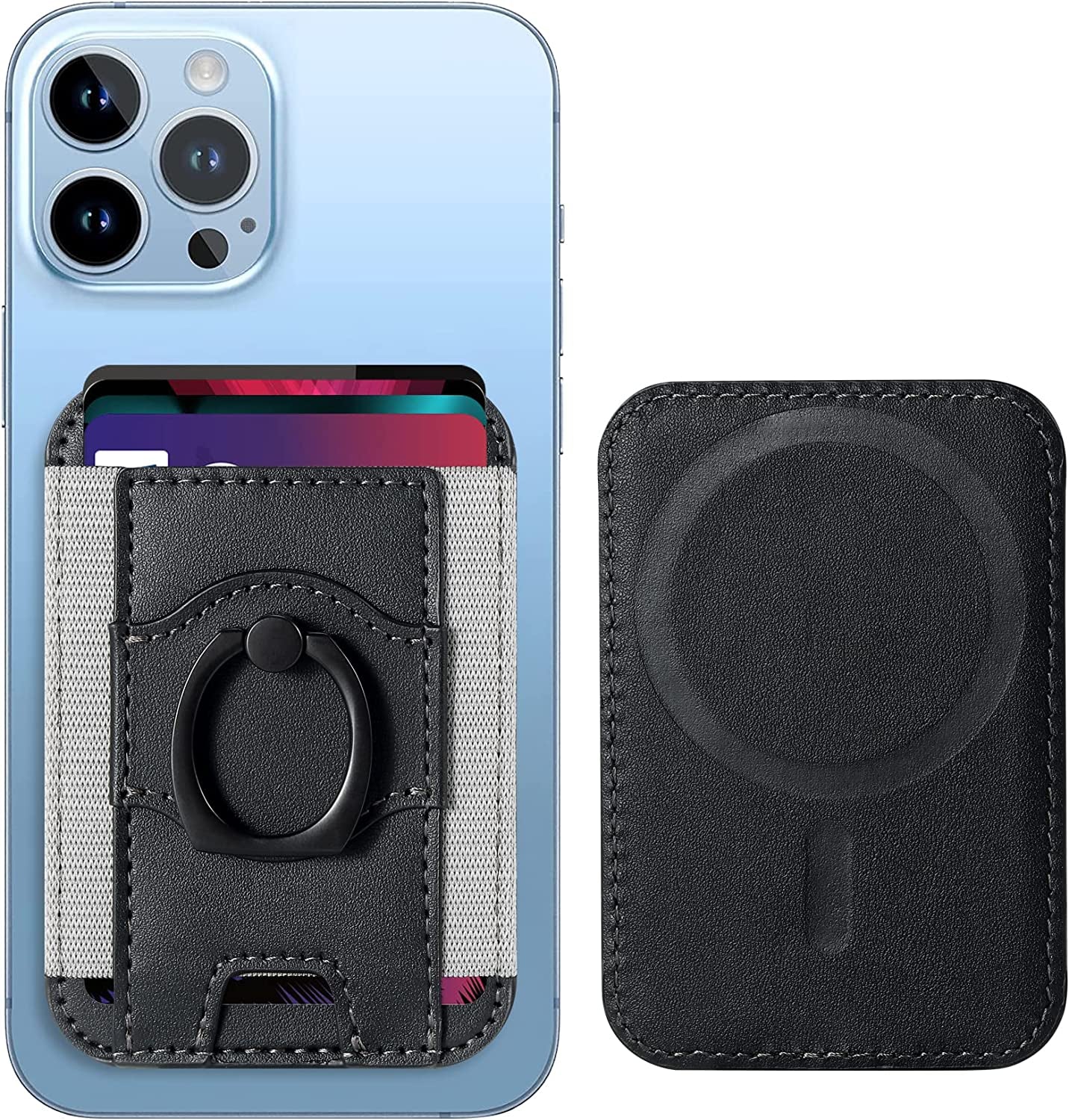 Magnetic Card Wallet Holder with Grip, Magsafe Wallet for Apple Iphone 14 Pro Max/14 Pro/14/13/12, Magsafe Leather Wallet, Magnetic Wallet for Iphone 14/13/12 Series, Fit 7 Cards, Black  ExtreLife   