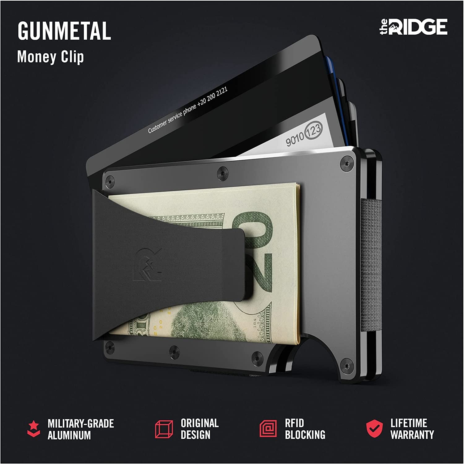 The Ridge Minimalist Slim Wallet for Men - RFID Blocking Front Pocket Credit Card Holder - Metal Wallet for Men with Money Clip (Gunmetal)  The Ridge   