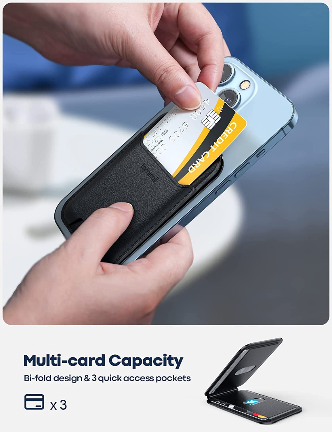 Lamicall for Magsafe Wallet, Phone Card Stand - Vegan Leather Adjustable Stand, 3 Card Holder, Strong Magnetic Wallet for Apple Iphone 14 13 12 Series and Magsafe Case, Not Compatible for Mini, Black  Lamicall   