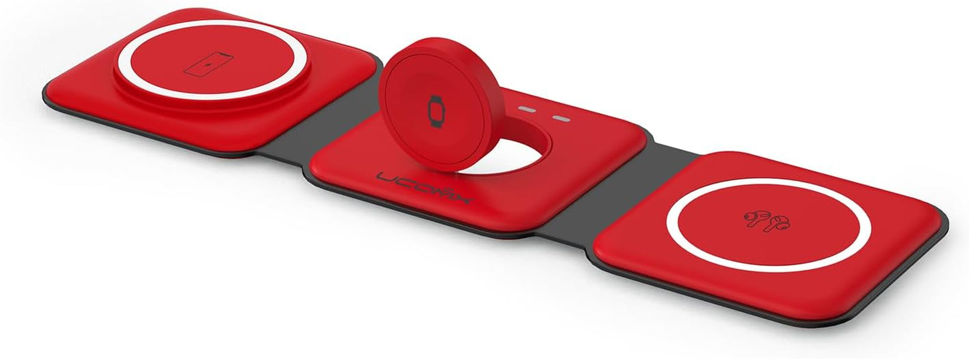 UCOMX Nano 3 in 1 Wireless Charger for Iphone,Magnetic Foldable 3 in 1 Charging Station,Travel Charger for Multple Devices for Iphone 14/13/12 Series,Airpods 3/2/Pro,Iwatch(Adapter Included)  Lilimlss LLC Deep Red  