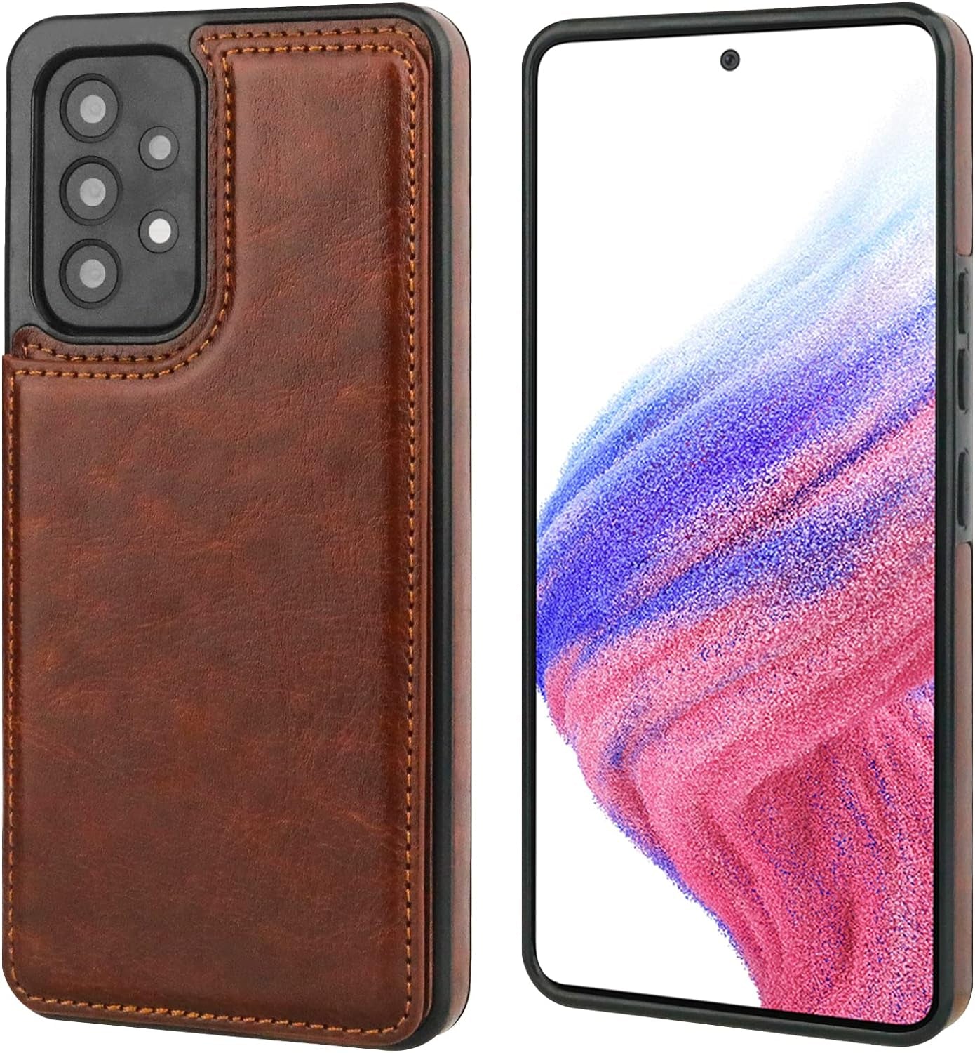 Onetop Compatible with Samsung Galaxy A53 Wallet Case with Card Holder, PU Leather Kickstand Card Slots Case, Double Magnetic Clasp and Durable Shockproof Cover 5G 6.5 Inch(Brown)  Onetop   
