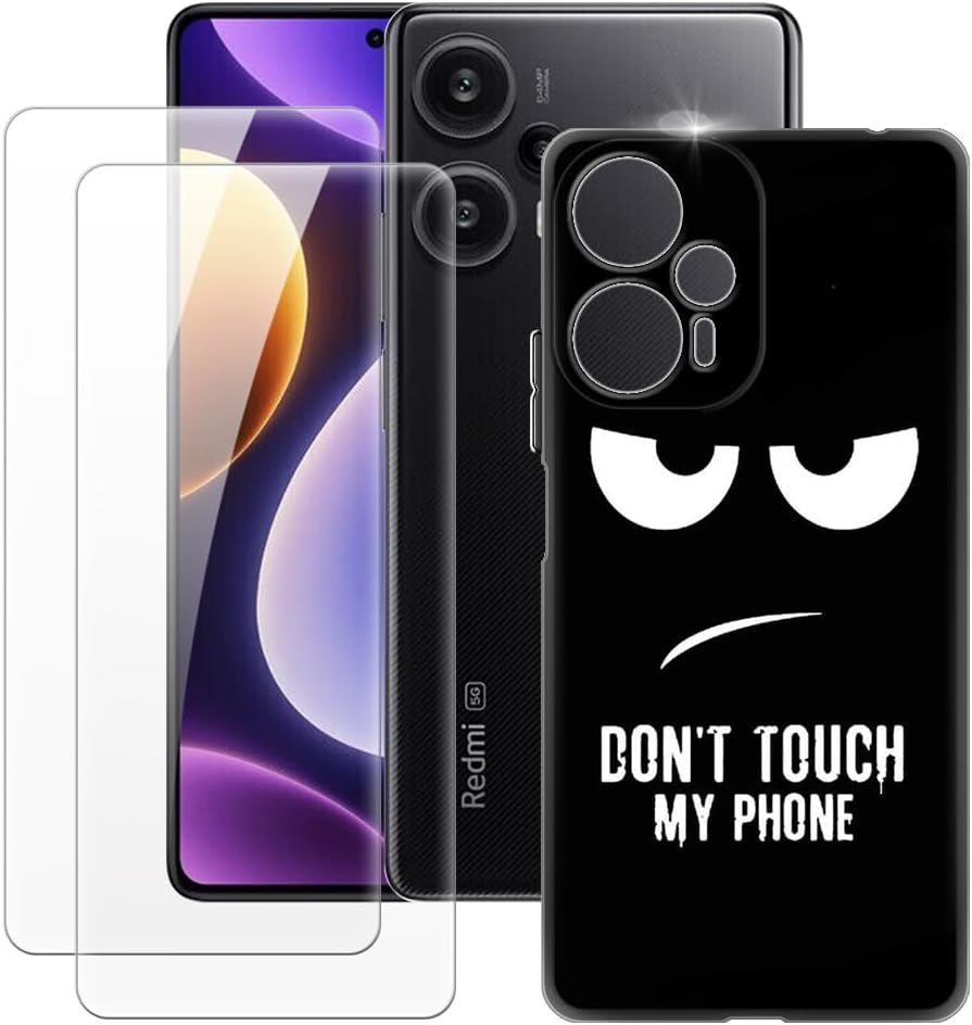 MILEGAO Xiaomi Redmi Note 12 Turbo 5G Case + 2PCS Screen Protector Tempered Glass, Ultra Thin Bumper Shockproof Soft TPU Silicone Cover for Xiaomi Poco F5 5G (6.67”)  MILEGAO Don'T Touch  