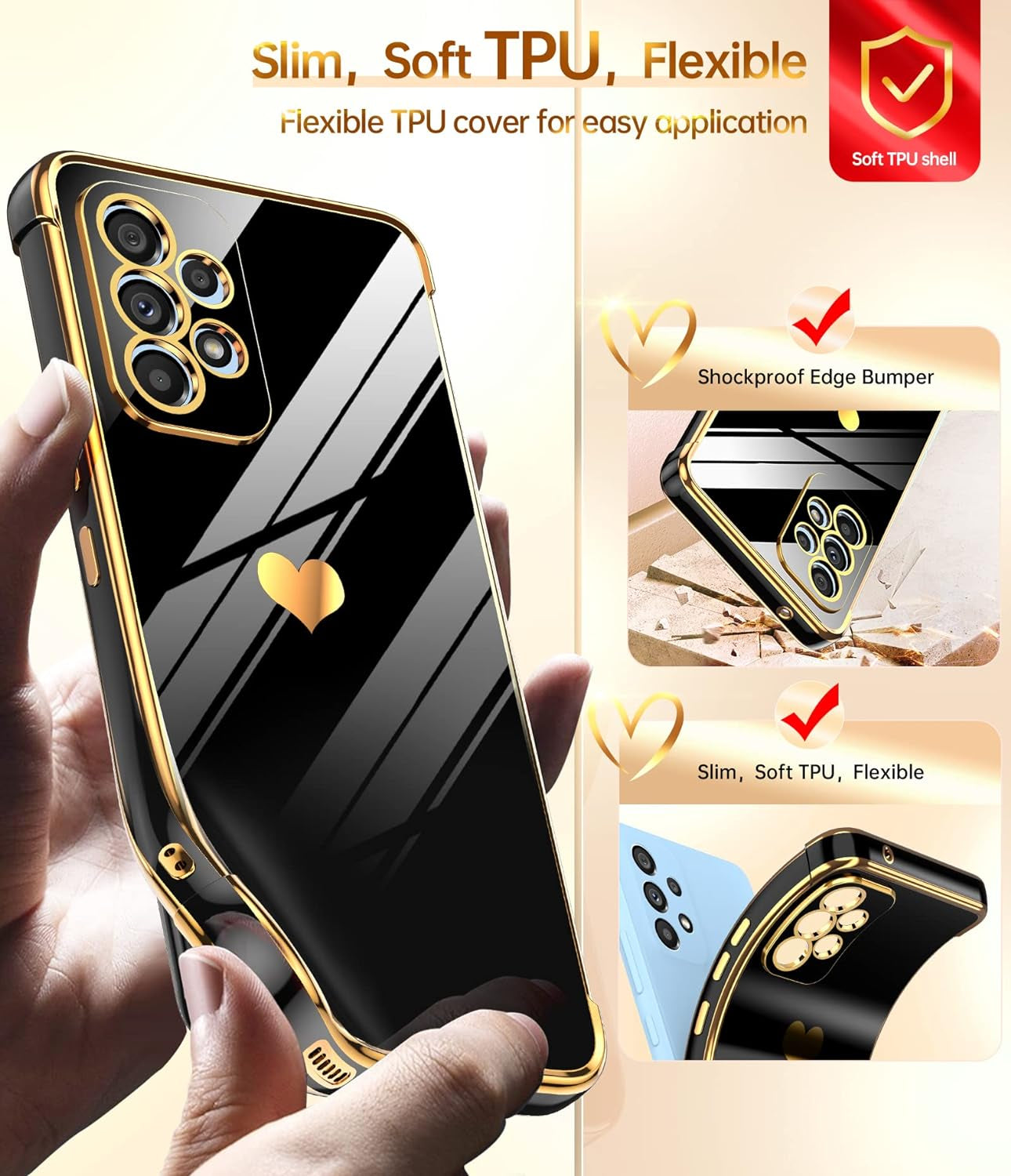 Leyi for Samsung A53 5G Case Galaxy A53 5G Case with Screen Protector [2 Pcs]+ Full Camera Protection, Love Heart Plating Girly Women Cute Luxury Soft TPU Case for Samsung A53 5G, Black  LeYi   