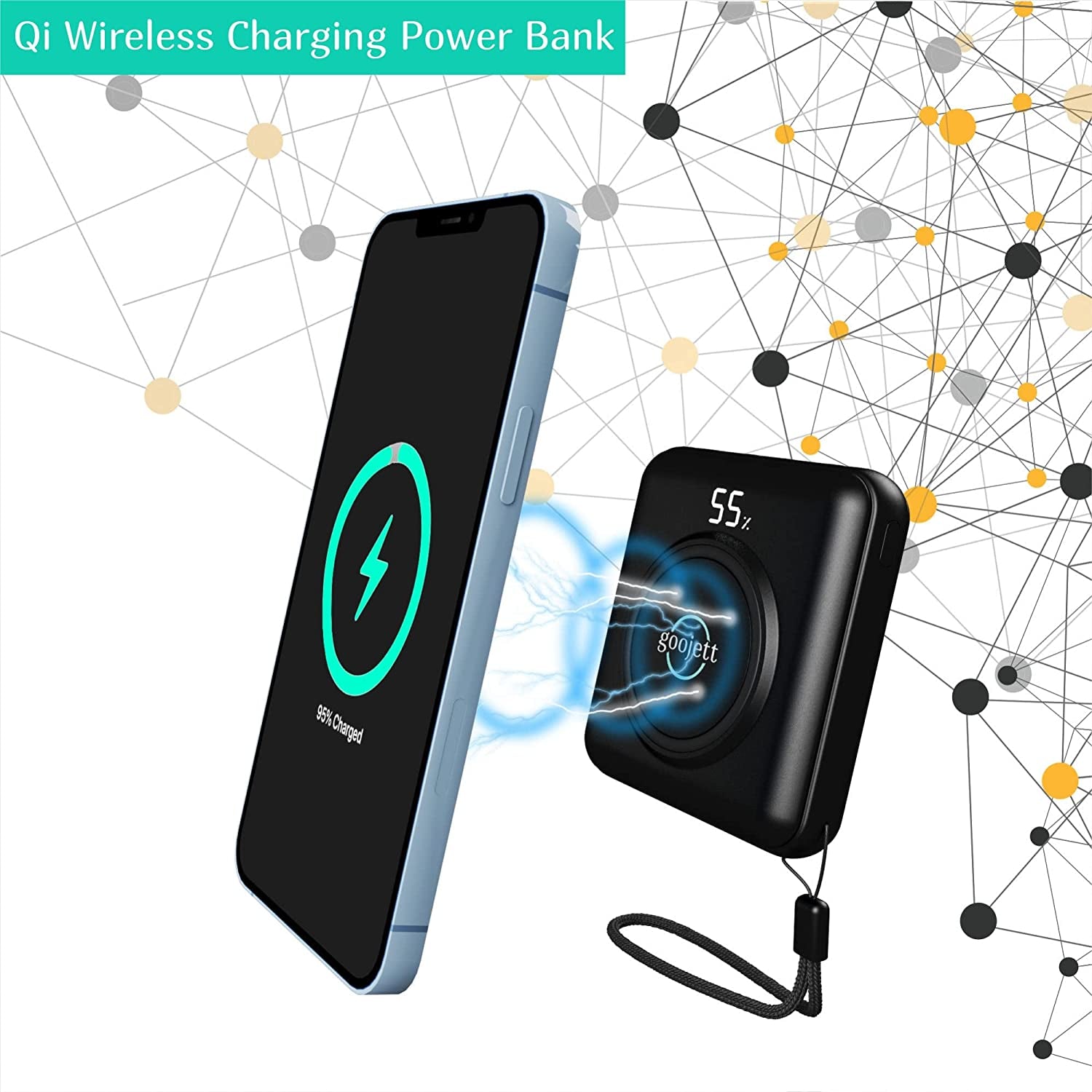 Wireless Portable Charger Power Bank 10000Mah Portable Phone Charger,Iphone Charger with Built in 4 Cable, Usb-C-Wireless Charging External Battery Pack Backup Compatible with Iphone, Samsung, Ipad 1  goojett   