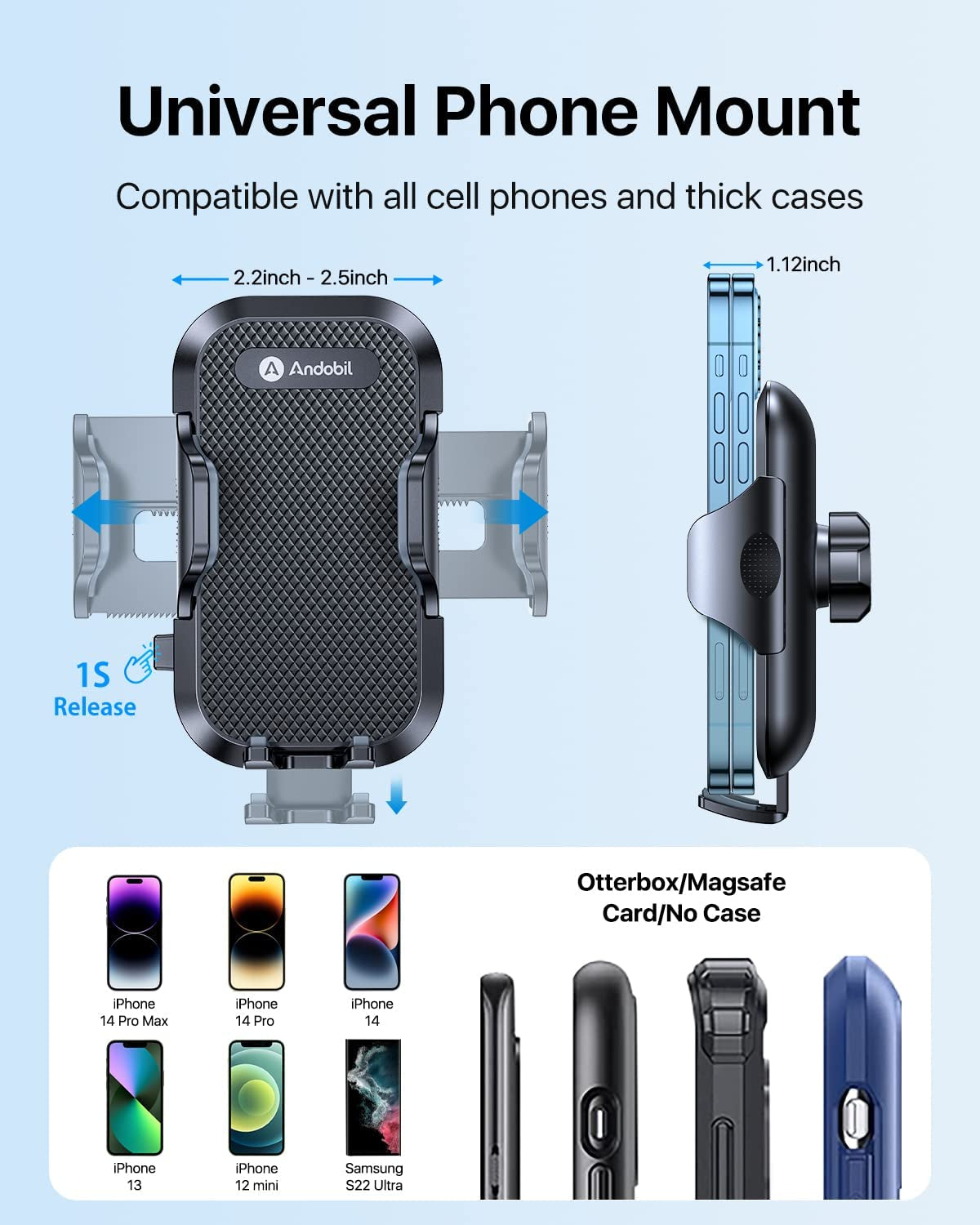 (2023 Upgraded) Andobil Car Phone Mount [Military Sturdy, Firmly Grip & Never Slip] Air Vent Cell Phone Holder Car, Ultra Stable, Easy Used, Compatible with Iphone 13 14 12 Pro Max Android Samsung S23  andobil   