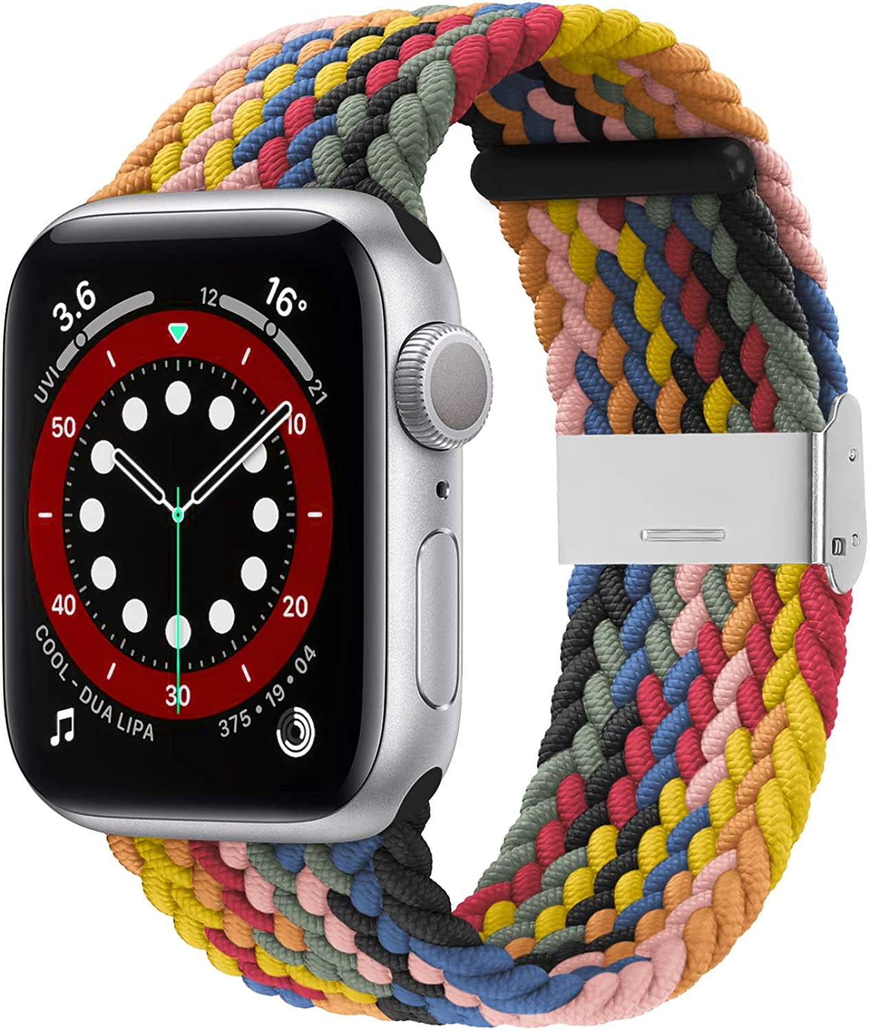 Bagoplus Compatible with Apple Watch Iwatch Bands 49Mm 38Mm 40Mm 41Mm 42Mm 44Mm 45Mm Women Men, Adjustable Braided Solo Loop Stretchable Elastics Sport for Iwatch Series 8/7/6/Se/5/4/3/2/1/Ultra  Bagoplus Rainbow 38mm/40mm/41mm - 4.5"-7.9" 