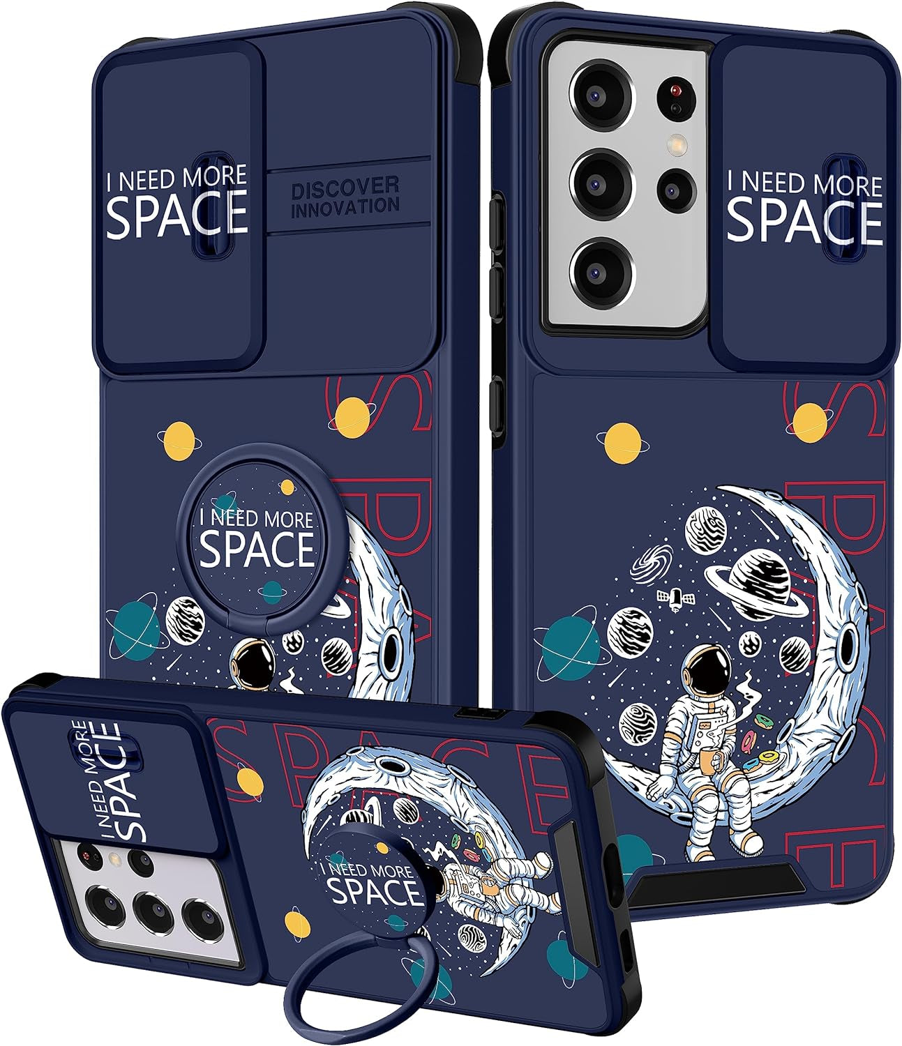 Funermei (2In1 for Samsung Galaxy S21 Ultra Case for Women Sunflower Cute Girls Phone Cover Flowers Floral Girly Sun Flower Black Design with Camera Cover+ Ring Stand for S21 Ultra Case  Funermei Space  