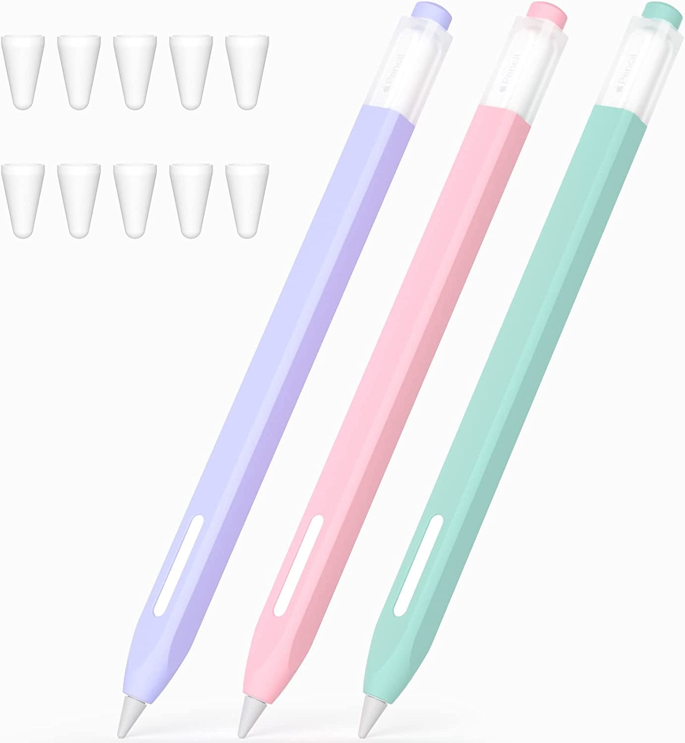 JOOSKO [3 Pack] Pencil Case for Apple Pencil 2Nd Generation Case, Classic Design, Durable Silicone Case, [With 10 Silicone Tip Cover], for Apple Pencil 2Nd Generation. (Purple, Light Blue, Pink)  JOOSKO   