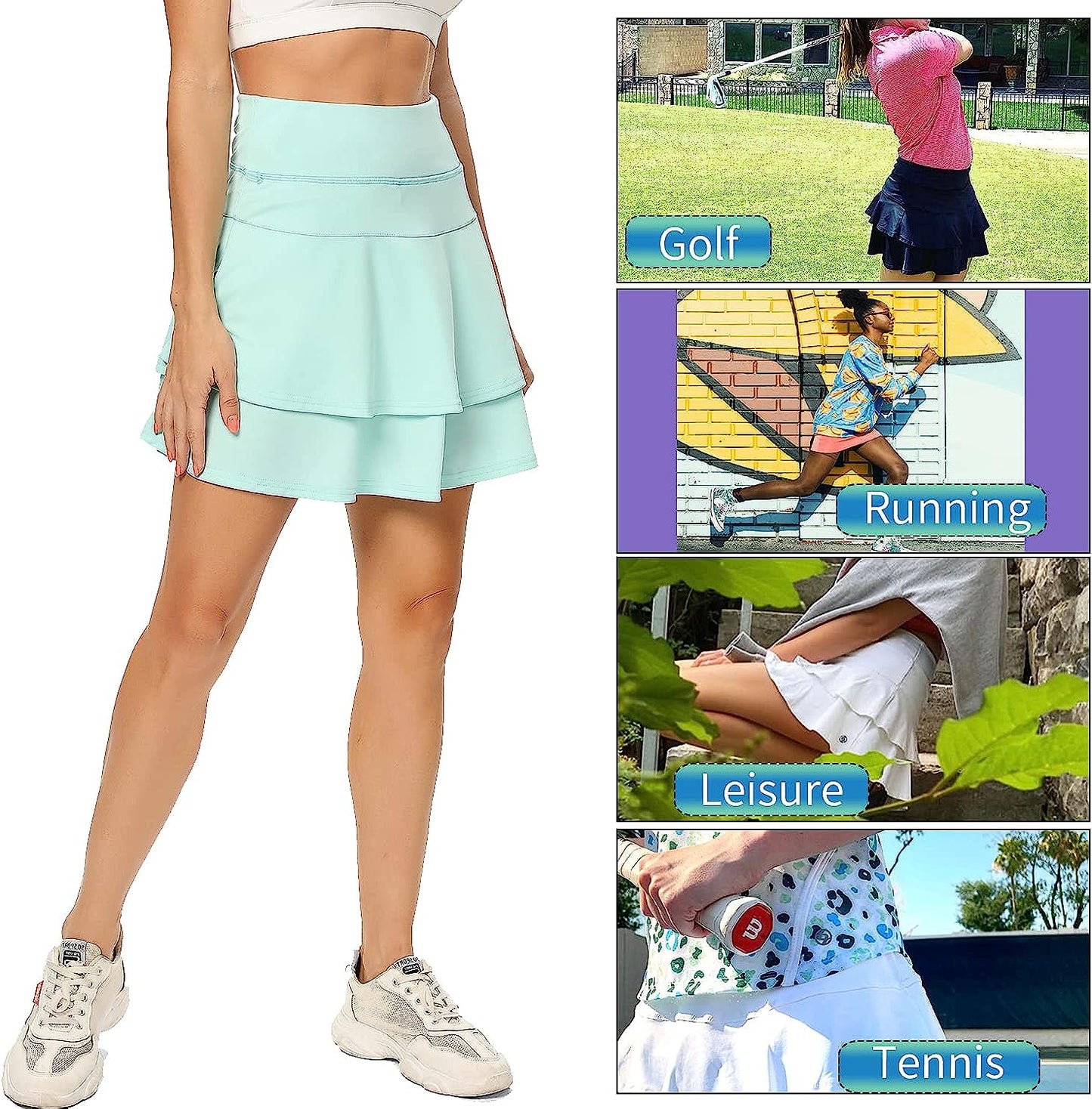 WOWENY Women'S Active Skort Athletic Ruffle Pleated Tennis Skirt with Pocket for Running Golf Workout  WOWENY   