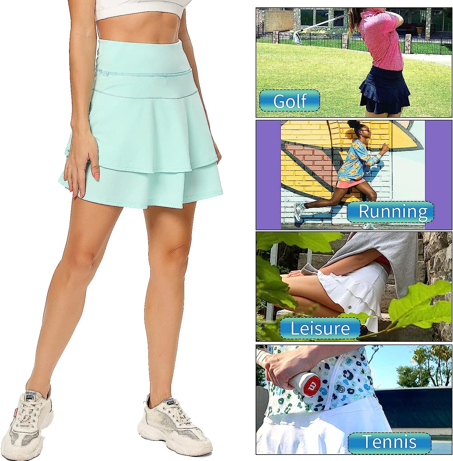 WOWENY Women'S Active Skort Athletic Ruffle Pleated Tennis Skirt with Pocket for Running Golf Workout  WOWENY   