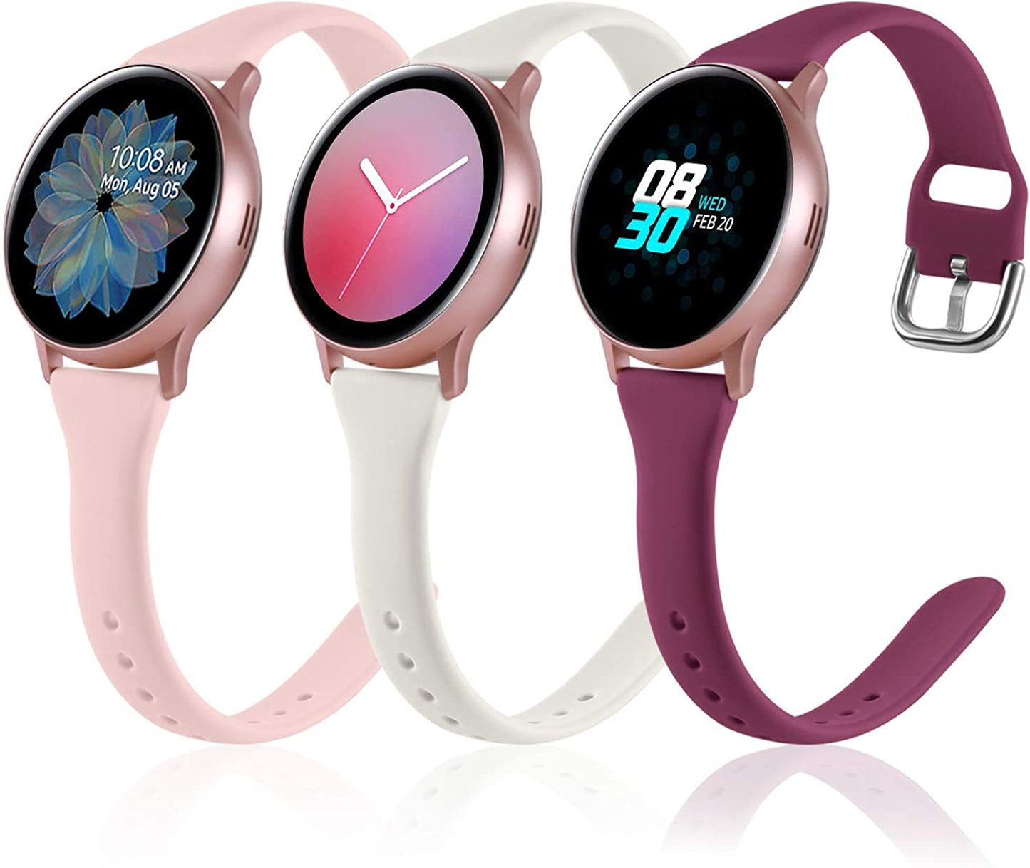 Vcegari (3 Pack) Band Compatible with Samsung Active 2 Watch 40Mm 44Mm, Galaxy Watch 3 41Mm/Galaxy Watch 42Mm/Gear S2 Classic/Gear Sport Bands, 20Mm Slim Silicone Sport Strap for Women Men  Vcegari Beige/Fuchsia/Pink Small 