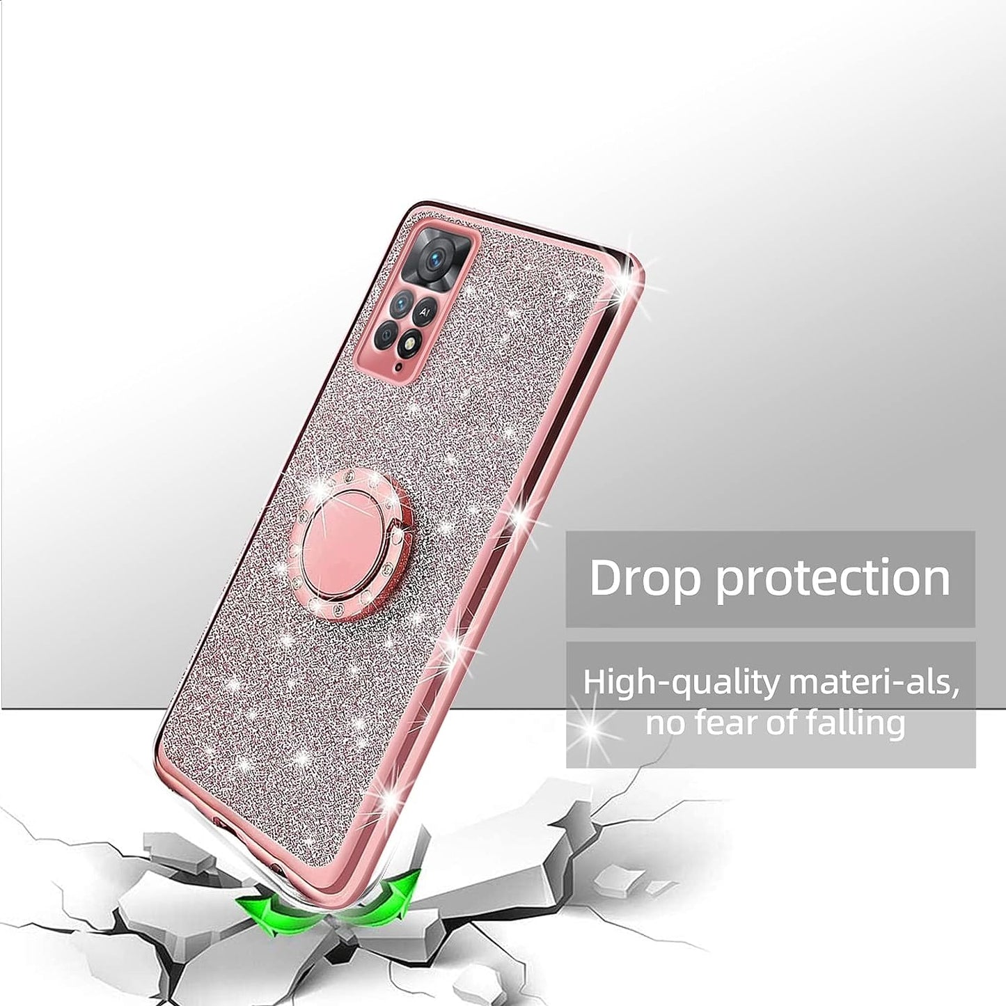 TSAYGFK for Xiaomi Redmi Note 11 Pro 5G Case for Women Glitter Crystal Soft Stylish Clear TPU Luxury Bling Cute Protective Cover with Kickstand Strap for Redmi Note 11 Pro 5G/4G (Glitter Rose)  TSAYGFK   