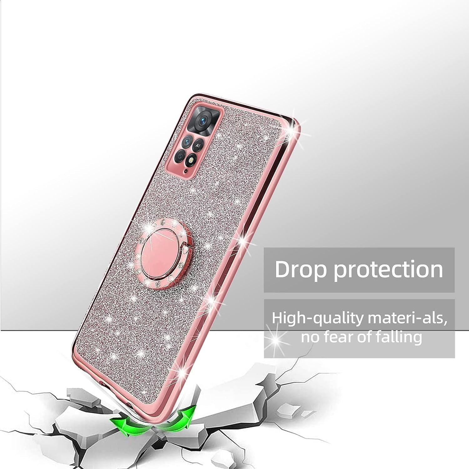 TSAYGFK for Xiaomi Redmi Note 11 Pro 5G Case for Women Glitter Crystal Soft Stylish Clear TPU Luxury Bling Cute Protective Cover with Kickstand Strap for Redmi Note 11 Pro 5G/4G (Glitter Rose)  TSAYGFK   