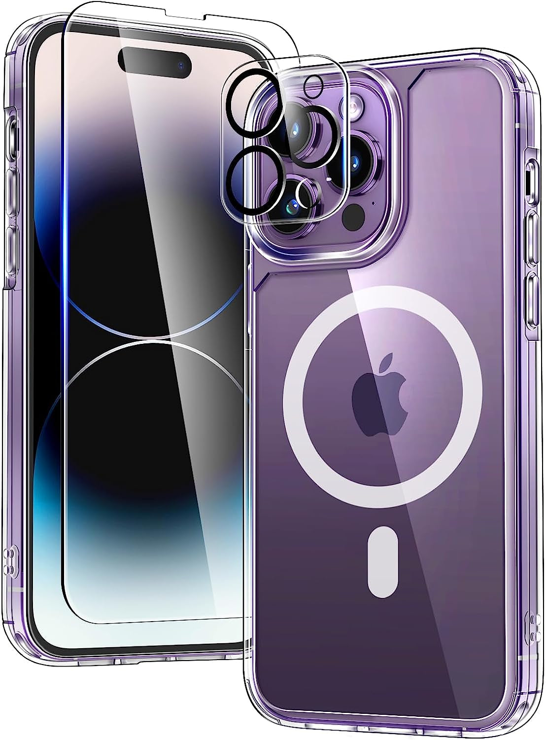 TAURI 5-In-1 for Iphone 14 Pro Case Clear, [Not Yellowing] with 2X Screen Protectors + 2X Camera Lens Protectors, [Military Grade Drop Protection] Shockproof Slim Phone Case for Iphone 14 Pro  TAURI Magsafe-Clear  