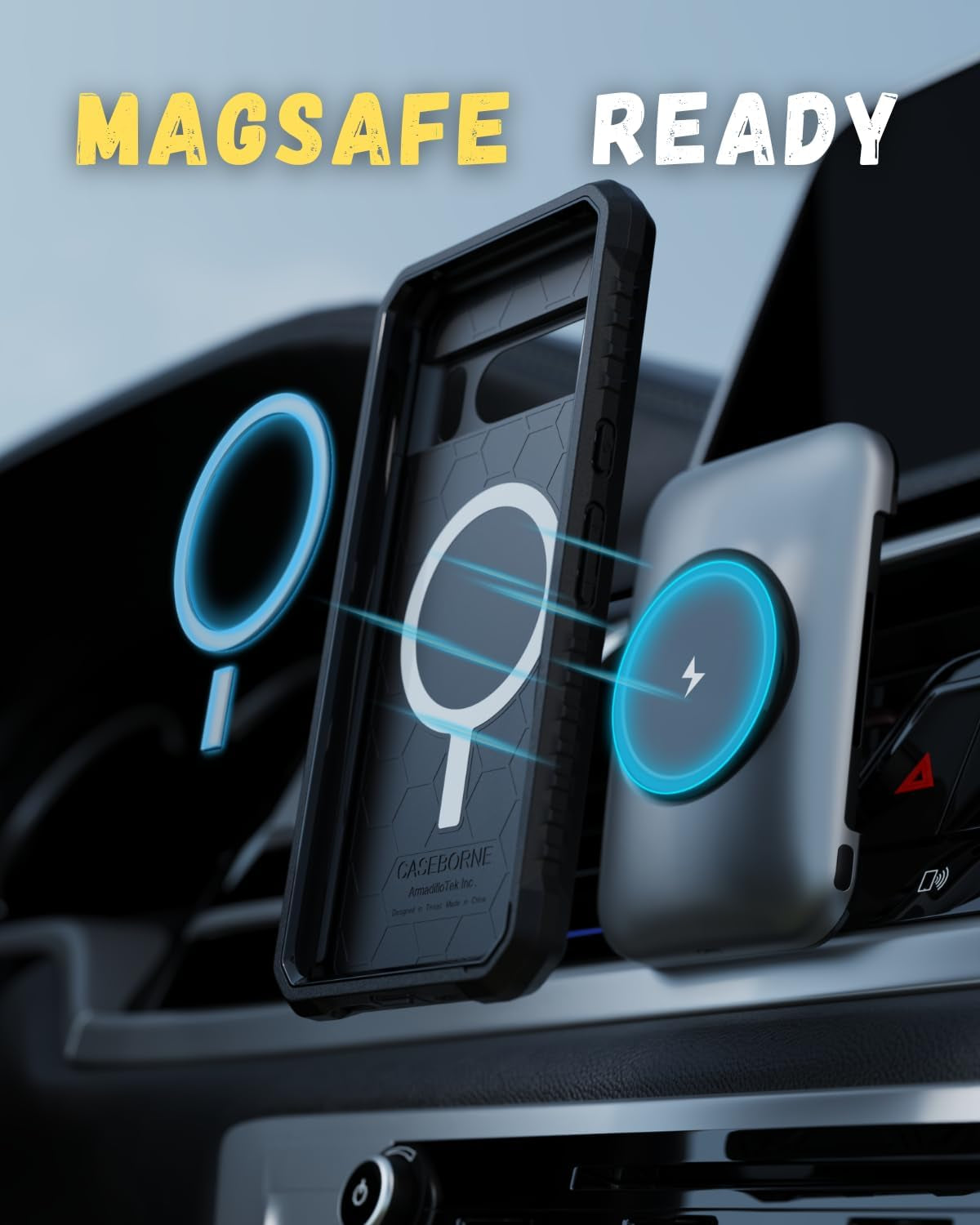 Caseborne Compatible with Google Pixel 8 Pro Protective Case - Compatible with Magsafe, Slim yet Rugged with Tempered Glass Screen Protector and Belt Clip Holster Black  Caseborne   