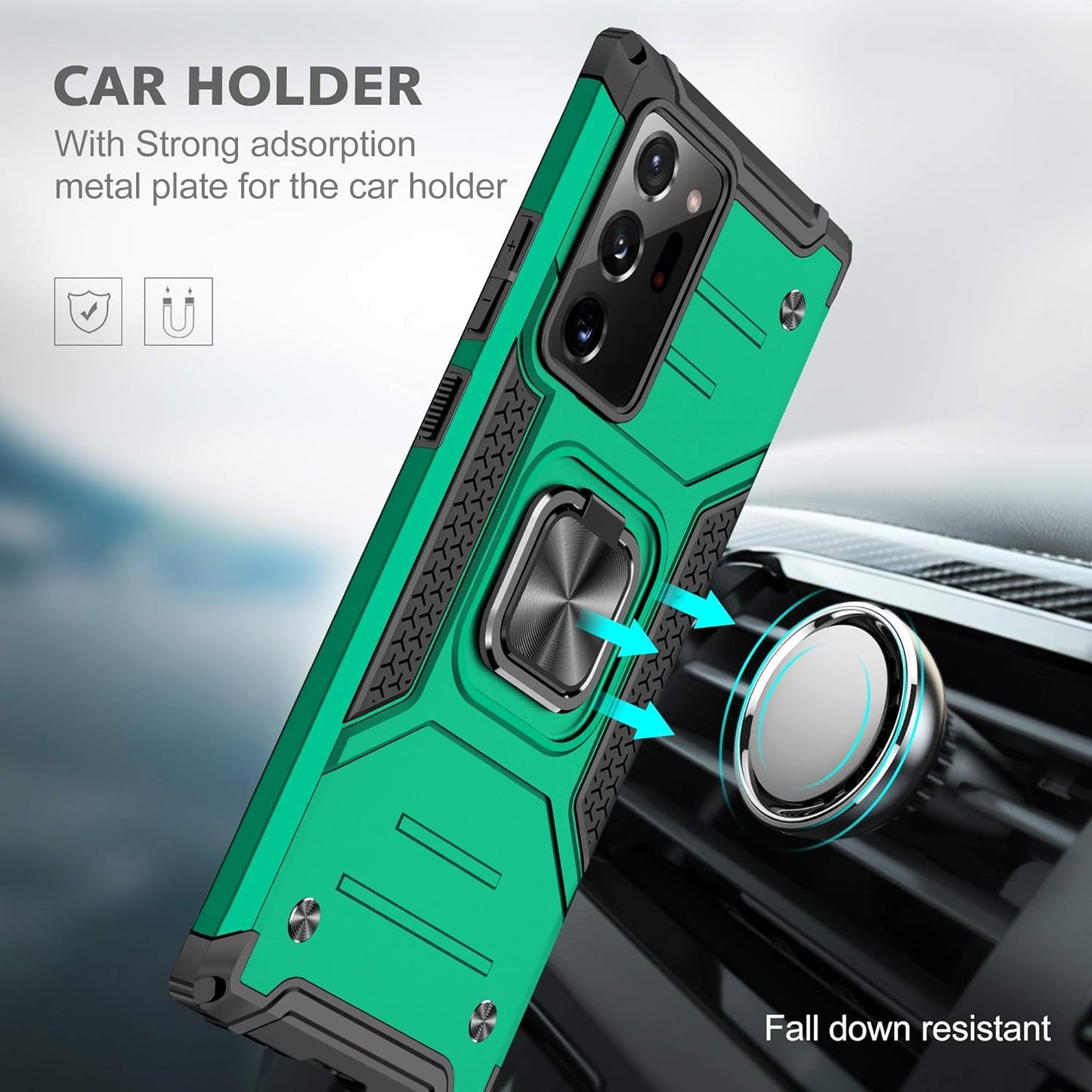 Ymhxcy Galaxy Note 20 Ultra 5G Case with 3D Curved Screen Protector, Armor Grade Case with Rotating Holder Kickstand Non-Slip Hybrid Rugged Phone Case for Samsung Note 20 Ultra-Kk Dark Green  YmhxcY   