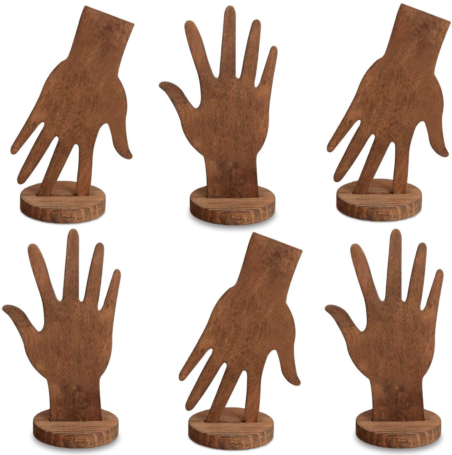 MOOCA 6 Pcs Set Wooden Hand Form Jewelry Display Bracelet Ring Stand Holder, Wooden Mannequin Finger Hand Display, Wooden Hand Jewelry Display Holder, Brown  MOOCA   