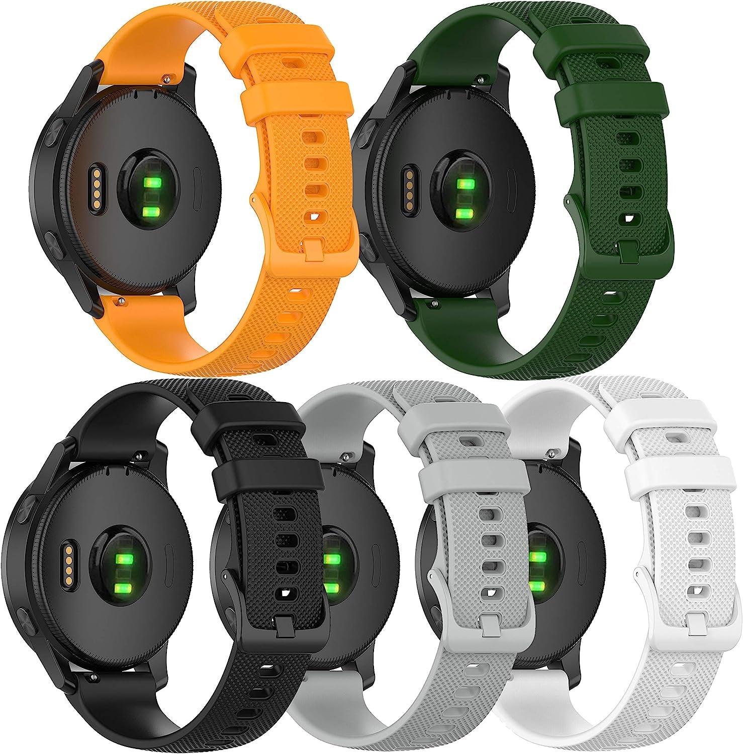 Anrir for Garmin Vivoactive 4 45Mm Watch Band/Venu 2 Bands,22Mm Silicone Bands for Samsung Galaxy Watch 3 45Mm /Galaxy Watch 46Mm/Gear S3 Frontier/Classic Band, Fossil Men'S Gen 6/5E 44Mm Bands-Black  Anrir Black+Grey+White+Orange+Army Green  