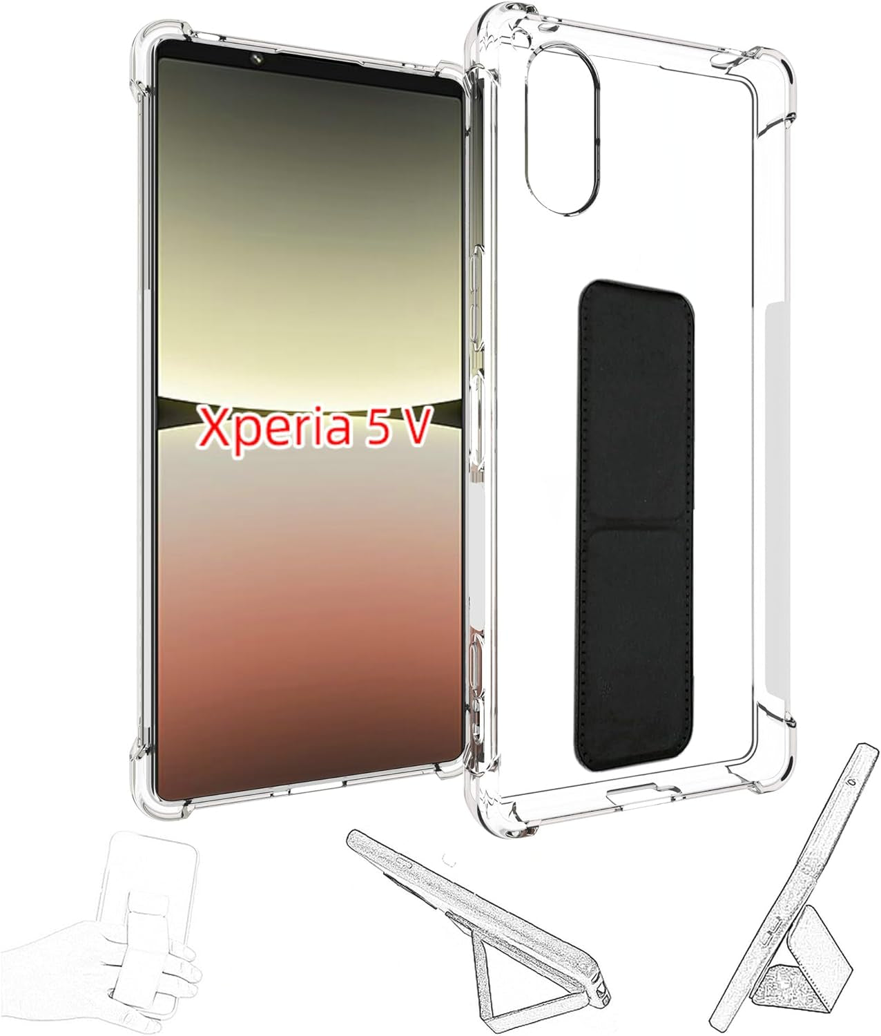 Jioeuinly for Sony Xperia 1 V Case Compatible with Sony Xperia 1 V Phone Case Cover [Adhesive Folding Support] [Shockproof Protection] Clear  jioeuinly Sony Xperia 5V  