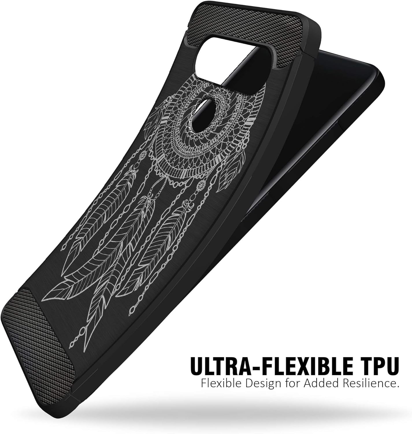 Casesondeck Case Compatible with [LG V40 Thinq] Tribal Floral Matte TPU Flexible Carbon Fiber Textured (Dreamcatcher)  CasesonDeck   