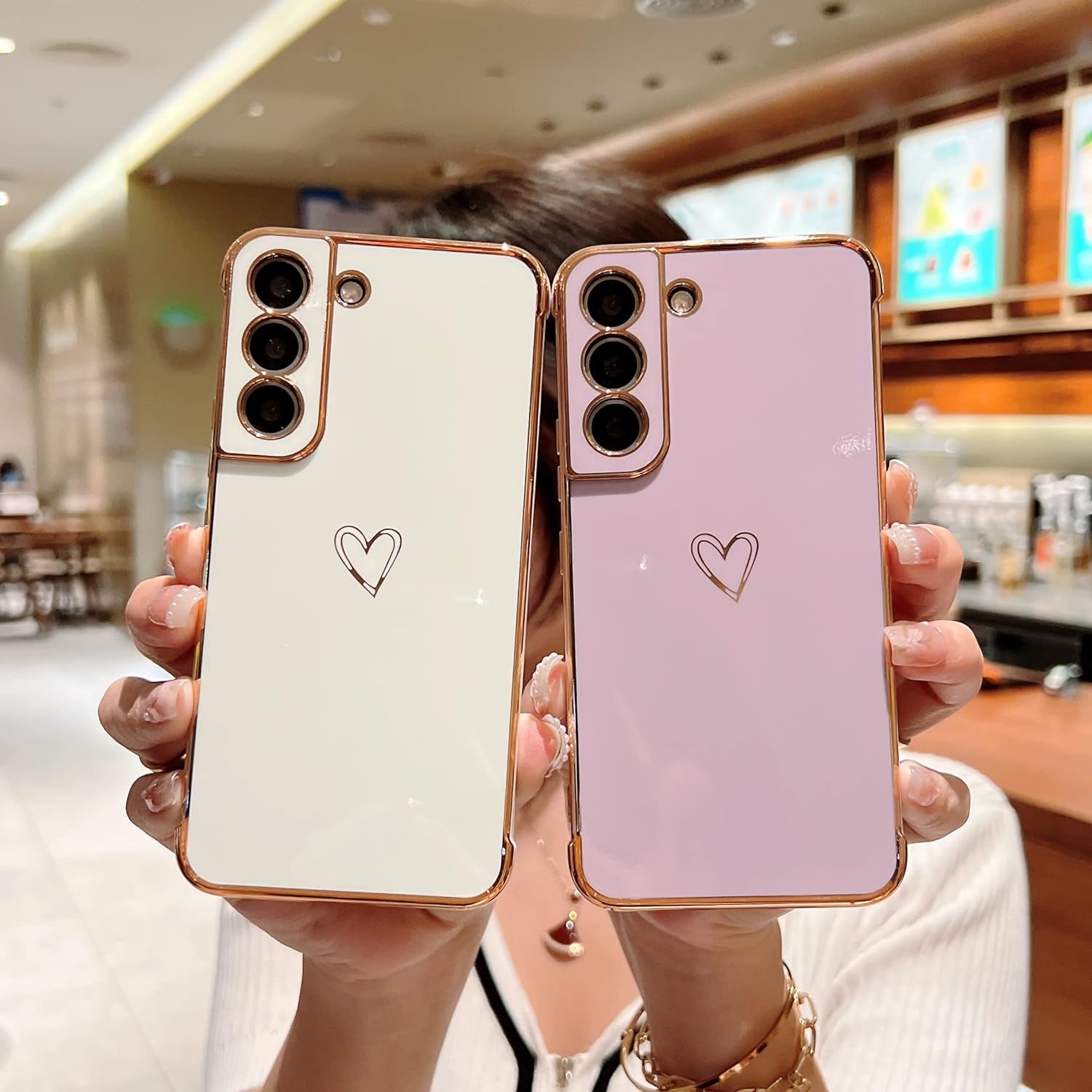 ZTOFERA Samsung Galaxy S22 plus 5G Case,Cute Plating Edge Love Hearts Pattern with Camera Lens Protection Phone Cover for Galaxy S22 plus 5G 6.6",Purple  ZTOFERA   