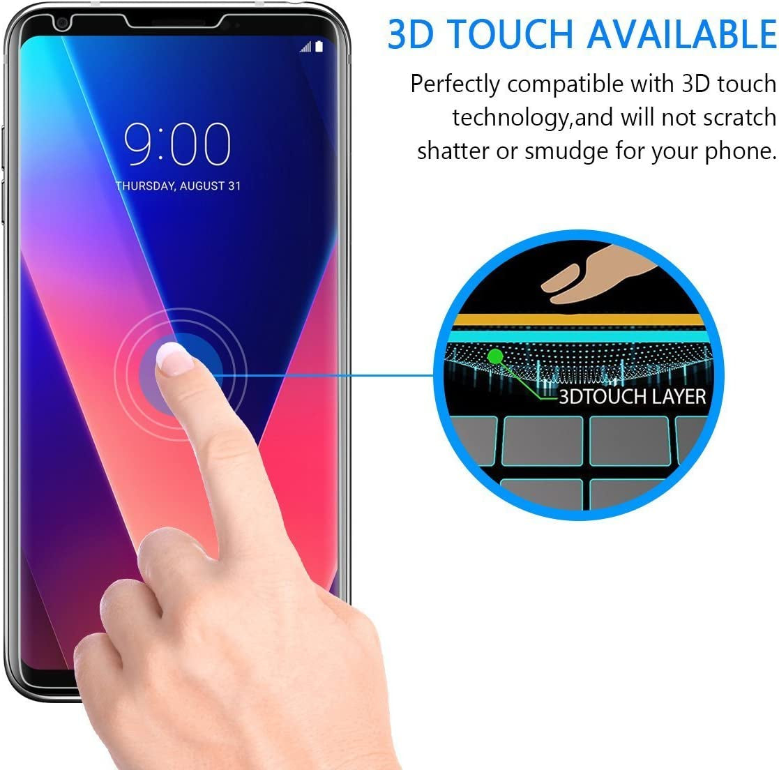 TANTEK [3-Pack Screen Protector for LG V30 / LG V30 Plus/Lg-H930 / LG Joan,Tempered Glass Film,Ultra Clear,Anti Scratch,Bubble Free,Case Friendly  TANTEK   