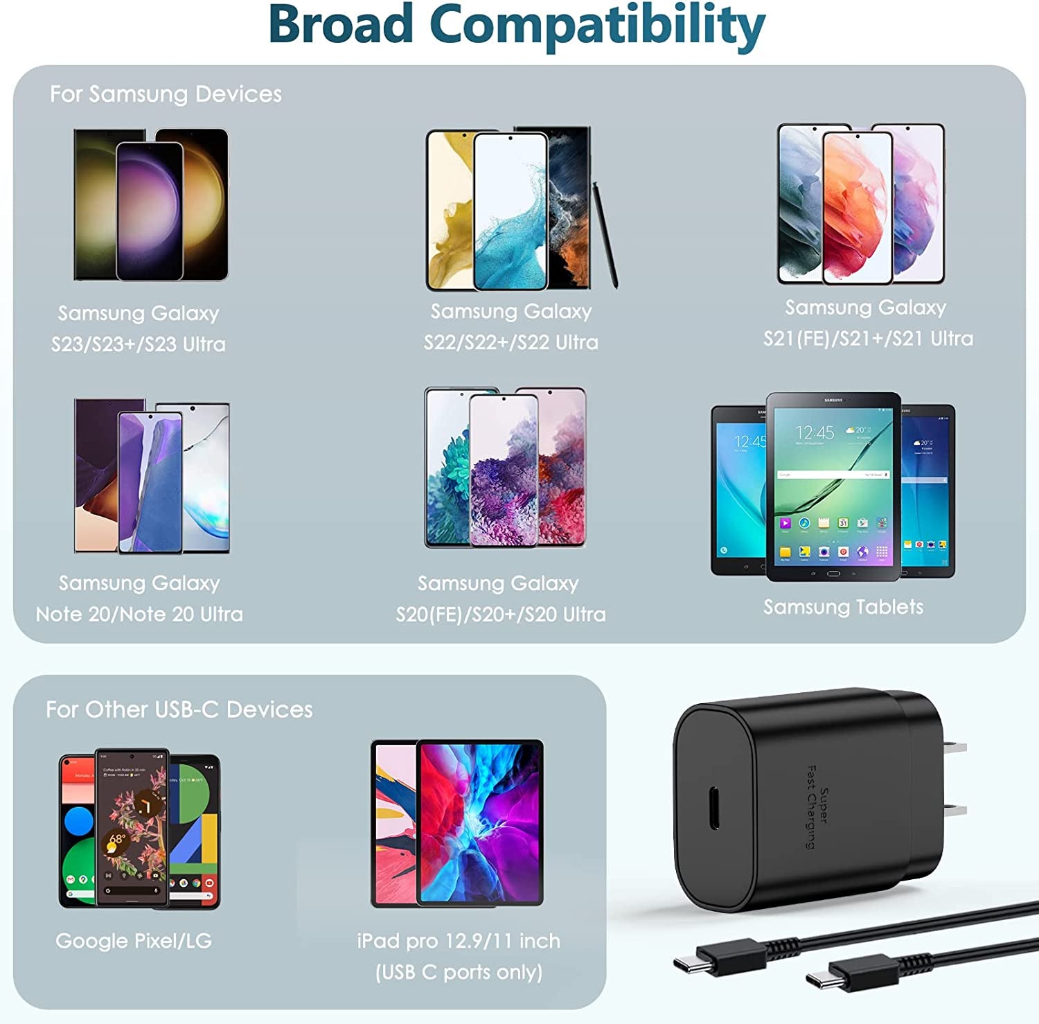 USB C Fast Charger, 25W Samsung Charger Type C Super Fast Charging Android Phone Charger Block with 6.6 Ft Cable for Samsung Galaxy S23 Ultra/S23/S23+/S22/S22 Ultra/S22+/S21/S20/Note 10/20,Z Fold/Flip  ShenZhen ZhongHui electronic Co Ltd   