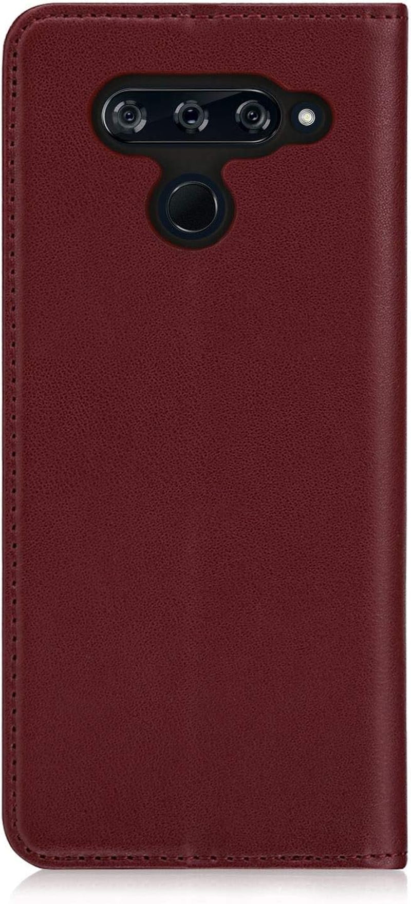 32Nd Classic Series - Real Leather Book Wallet Case Cover for LG V40 Thinq, Real Leather Design with Card Slot, Magnetic Closure and Built in Stand - Burgundy  32ndShop   