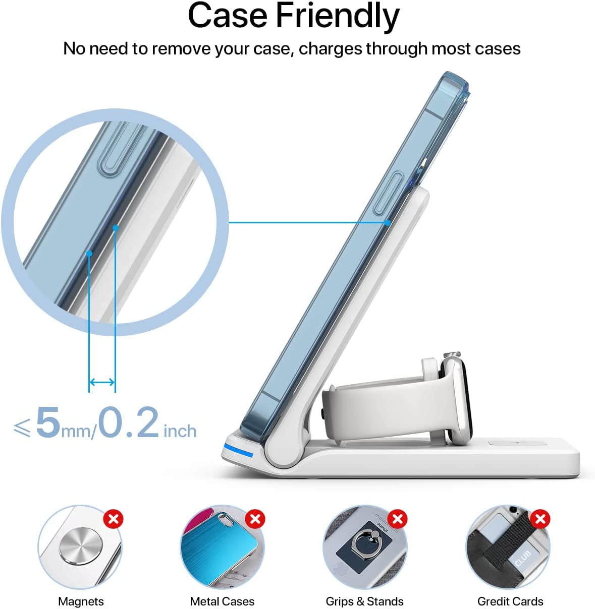 Wireless Charger, 3 in 1 Fast Charging Station, Folding Travel Wireless Charger Stand for Iphone 14,13,12,11/Pro/Max/Plus, X,XR, Xs/Max,Se, 8/Plus,Apple Watch 1-8,Airpods 3/2/Pro 18W Adapter(White)  Pendrajec   