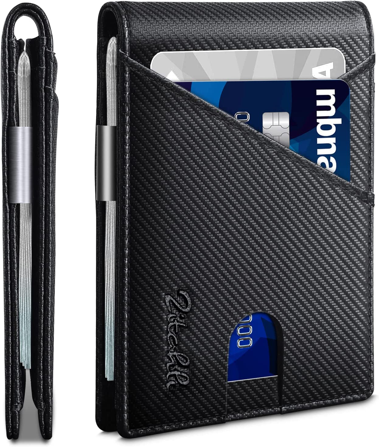 Zitahli Wallet for Men - with Money Clip Slim Leather Slots Credit Card Holder RFID Blocking Bifold Minimalist Wallets with Gift Box  Zitahli Carbon Black Midnight  