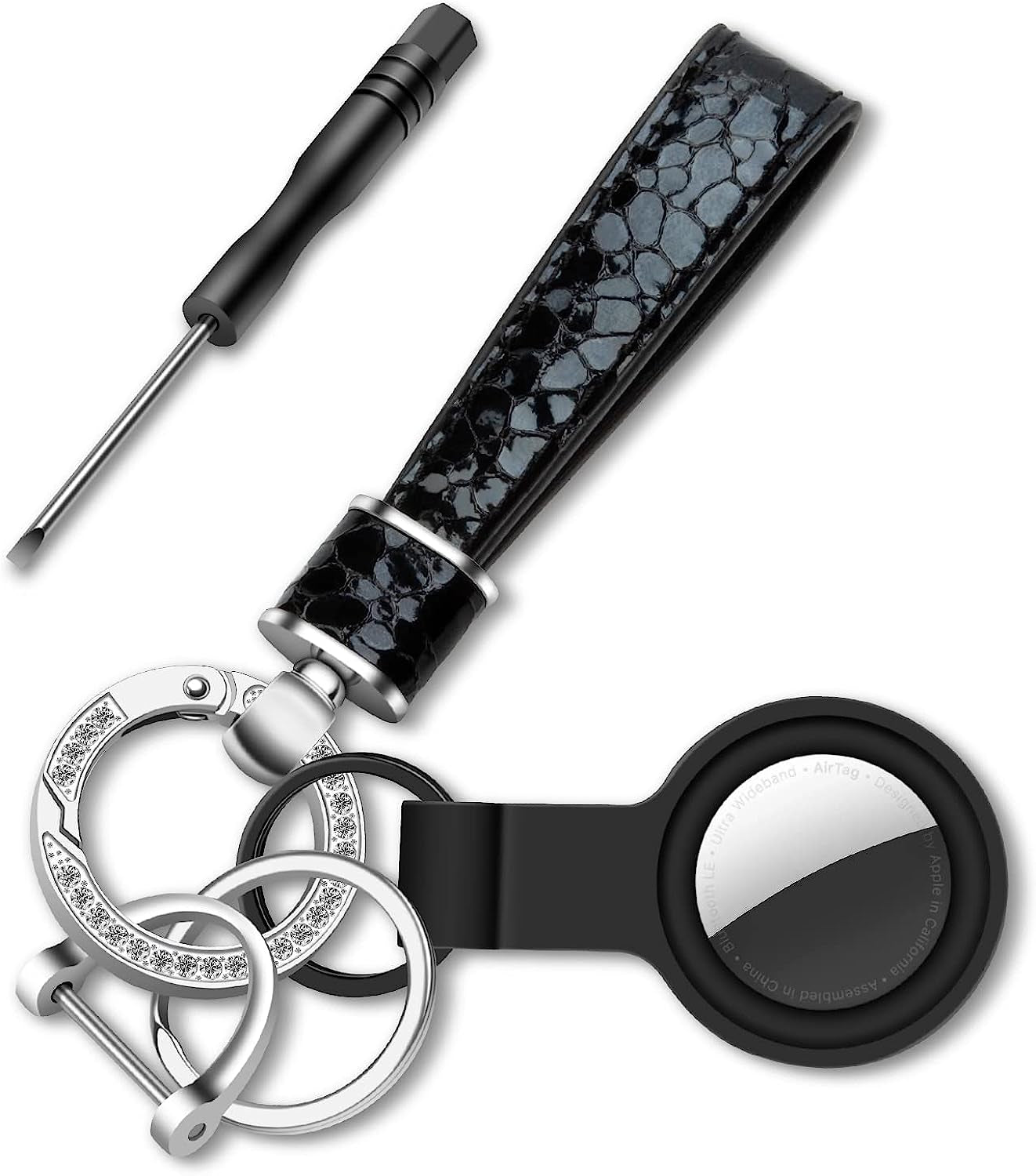 ZUOYOUZ Car Keychain with Airtag Case, Universal Fob Keychain Accessories, Key Chain Holder as Christmas Gift for Women, Men  ZUOYOUZ Black Silver  