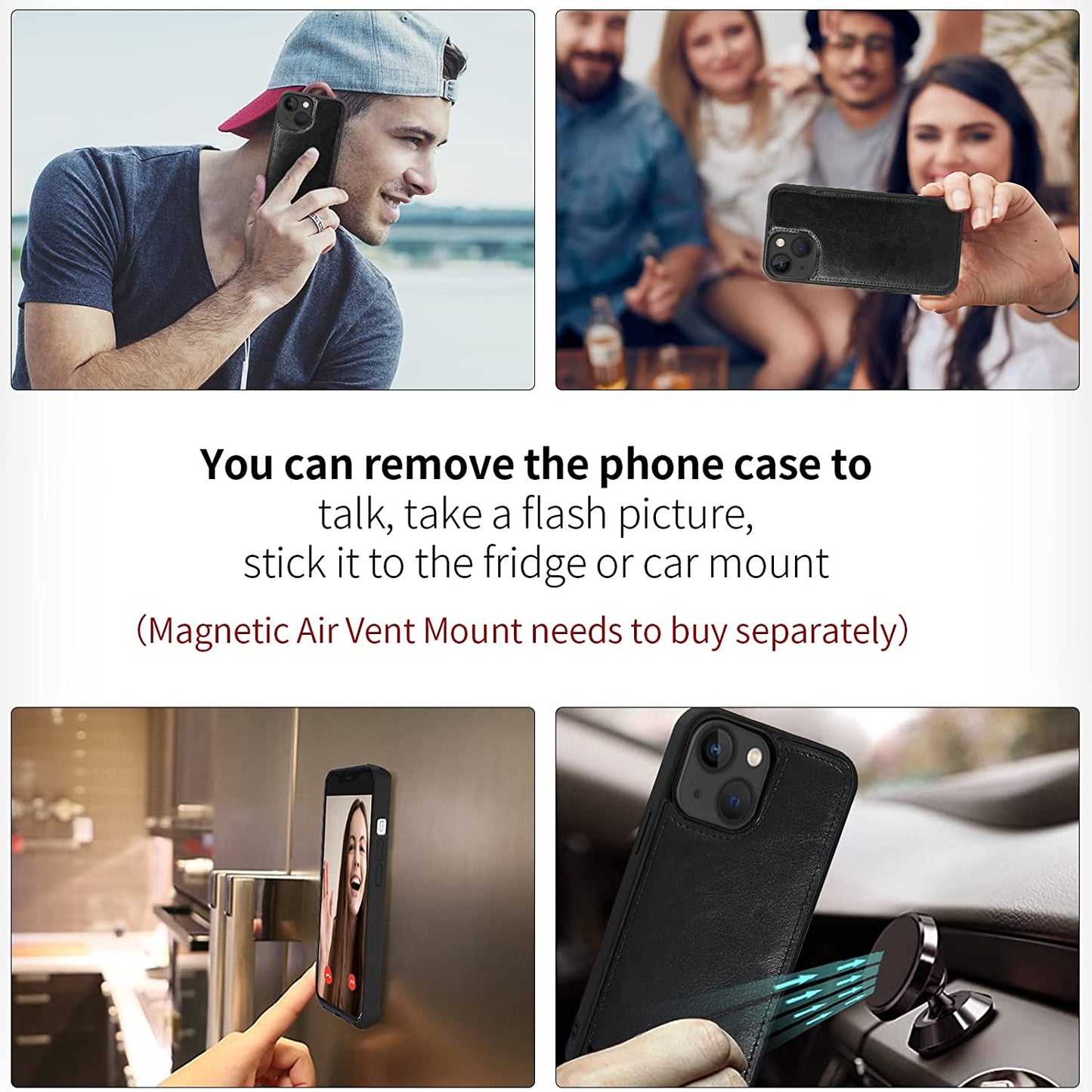 CASEOWL Compatible with Iphone 14 Wallet Case, Support Magsafe Charger, 2 in 1 Magnetic Detachable Folio Leather Iphone 14 Case Wallet with 9 Card Slots[Rfid Blocking], Strap for Man Women (Black)  CASEOWL   