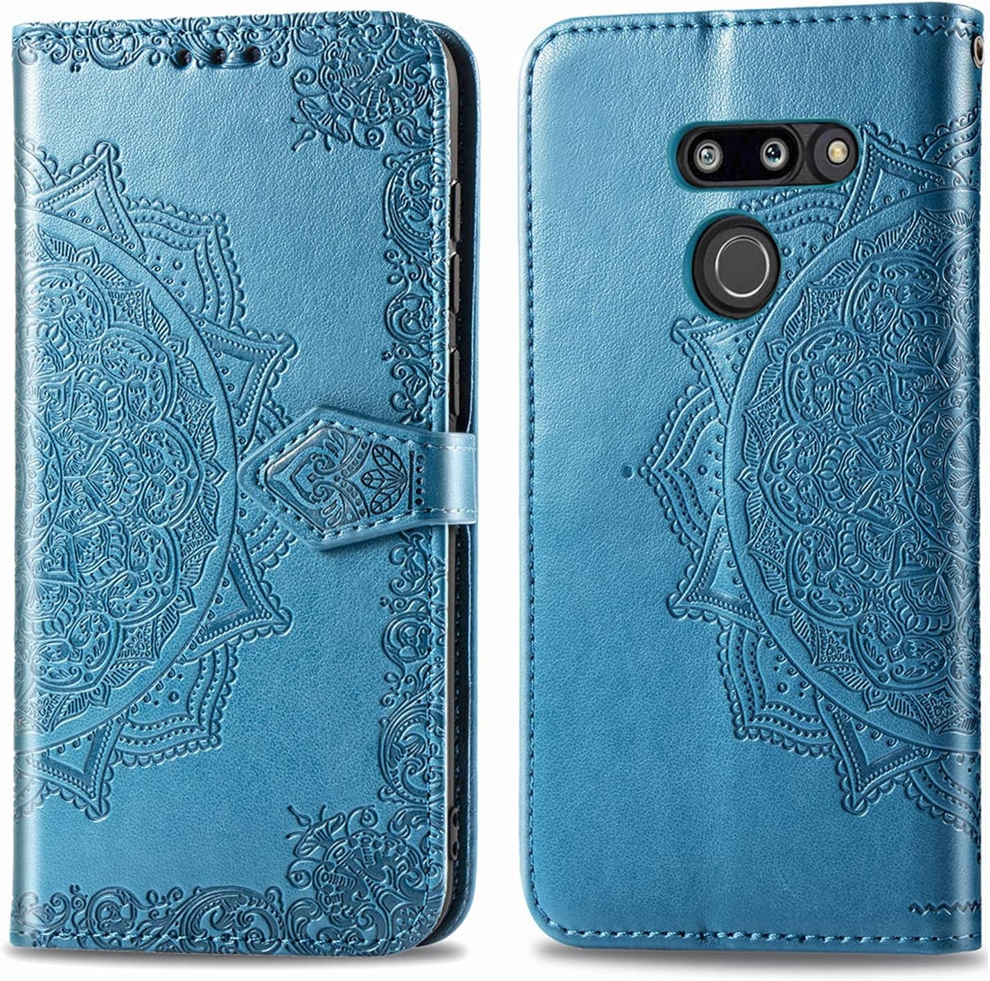 Asuwish Compatible with LG G8 Thinq Wallet Case Tempered Glass Screen Protector and Leather Flip Cover Card Holder Stand Cell Phone Cases for LGG8 Thin Q G 8 LG8 G8Thinq Lgg8Thinq 8G Women Men Blue  Asuwish   