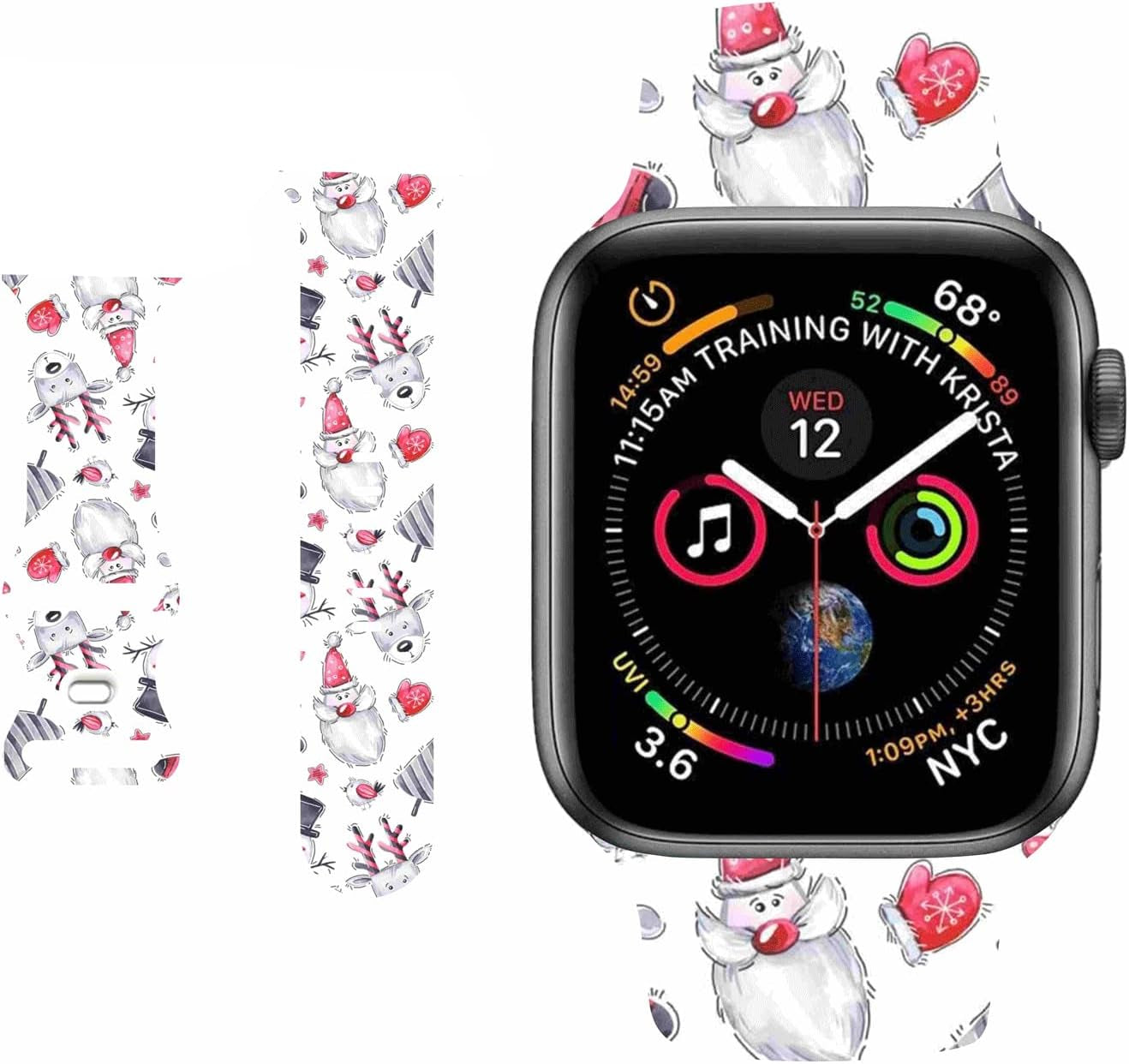 Breathable Christmas Pattern Bands Compatible with Apple Watch 42Mm 44Mm 45Mm M/L,Girls Women Men Colorful Soft Silicone Wristband Strap for Iwatch SE & Series 8/7/6/5/4/3/2/1 (Christmas Plaid)  HYHMXB 07.Elk Glove Christmas 42mm/44mm/45mm M/L 