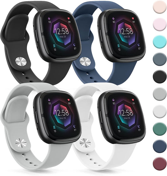 4 PACK Silicone Bands Compatible with Fitbit Versa 4 / Versa 3 Bands/Fitbit Sense 2 / Sense Bands Women Men, Soft Replacement Straps for Fitbit Versa 4 / Versa 3 / Sense 2 / Sense Smart Watch  AK   