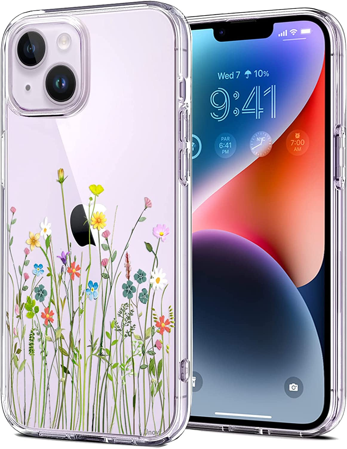 Unov Case Compatible with Iphone 14 plus Case Clear with Design Embossed Pattern Soft TPU Bumper Slim Protective 6.7 Inch (Great Wave)  Unov Flower Bouquet  