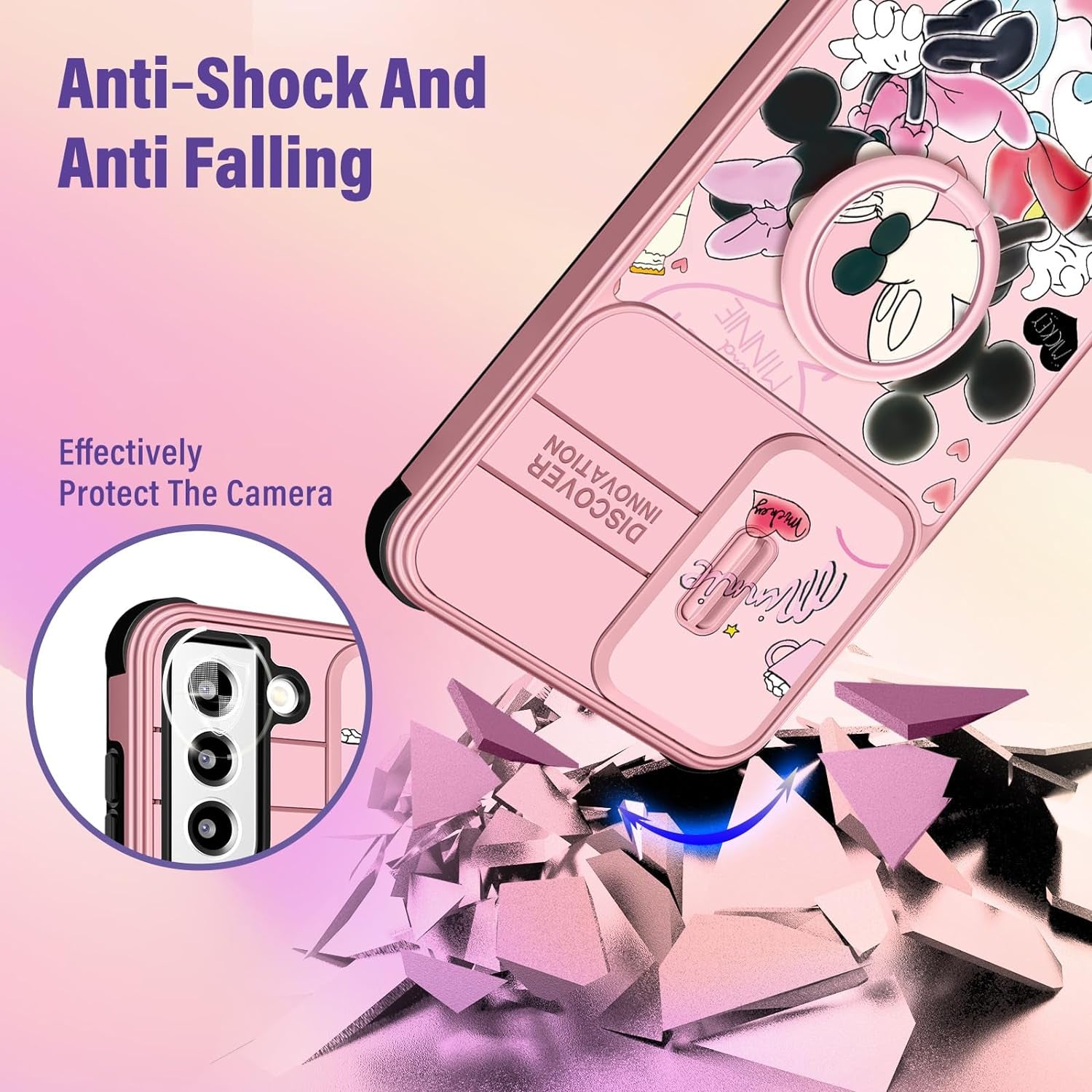 Oqpa for Samsung Galaxy S22 plus Phone Case Cute Cartoon Galaxy S22 plus Case with Camera Cover+Ring Holder for Women Girly Girls Boys Kids Kawaii Funny Case for Samsung S22 Plus, Minn Micki  meitong2020   