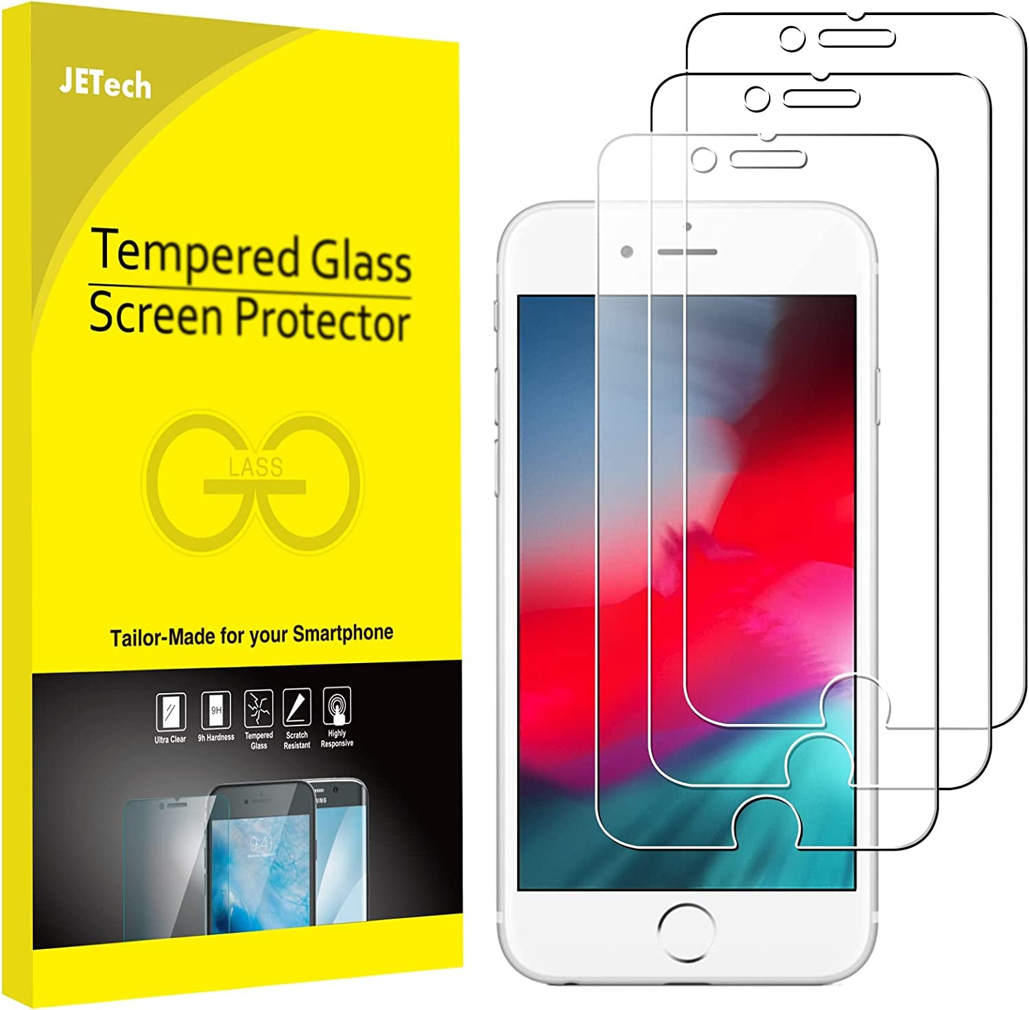 Jetech Screen Protector for Iphone SE 3/2 (2022/2020 Edition), Iphone 8, Iphone 7, Iphone 6S, and Iphone 6, 4.7-Inch, Tempered Glass Film, 3-Pack  JETech   