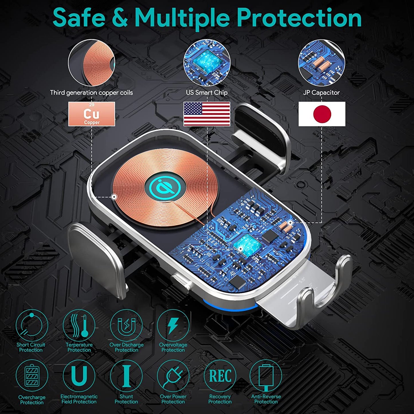 Wireless Car Charger, 15W Auto-Clamping Charger Mount, Air Vent Car Charging Holder for Iphone 14/14 Pro/13/13 Pro /12/12 Pro/ 11/11 Pro/Xr/Xs/X/8, Samsung S23/S22/S21(With QC 3.0 Charger)  Shenzhen Meskey Technology co.,ltd   