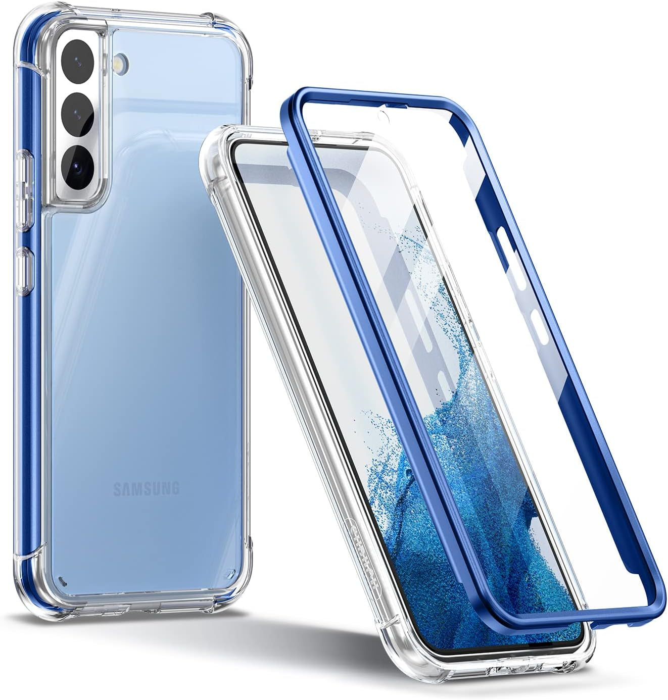 SURITCH for Samsung Galaxy S22+ plus Clear Case 6.6" (Only), [Built-In Screen Protector] Full Body Protective Hard Shell+Soft TPU Phone Case for Samsung S22 plus -(Black Edge)  SURITCH Blue Edge  
