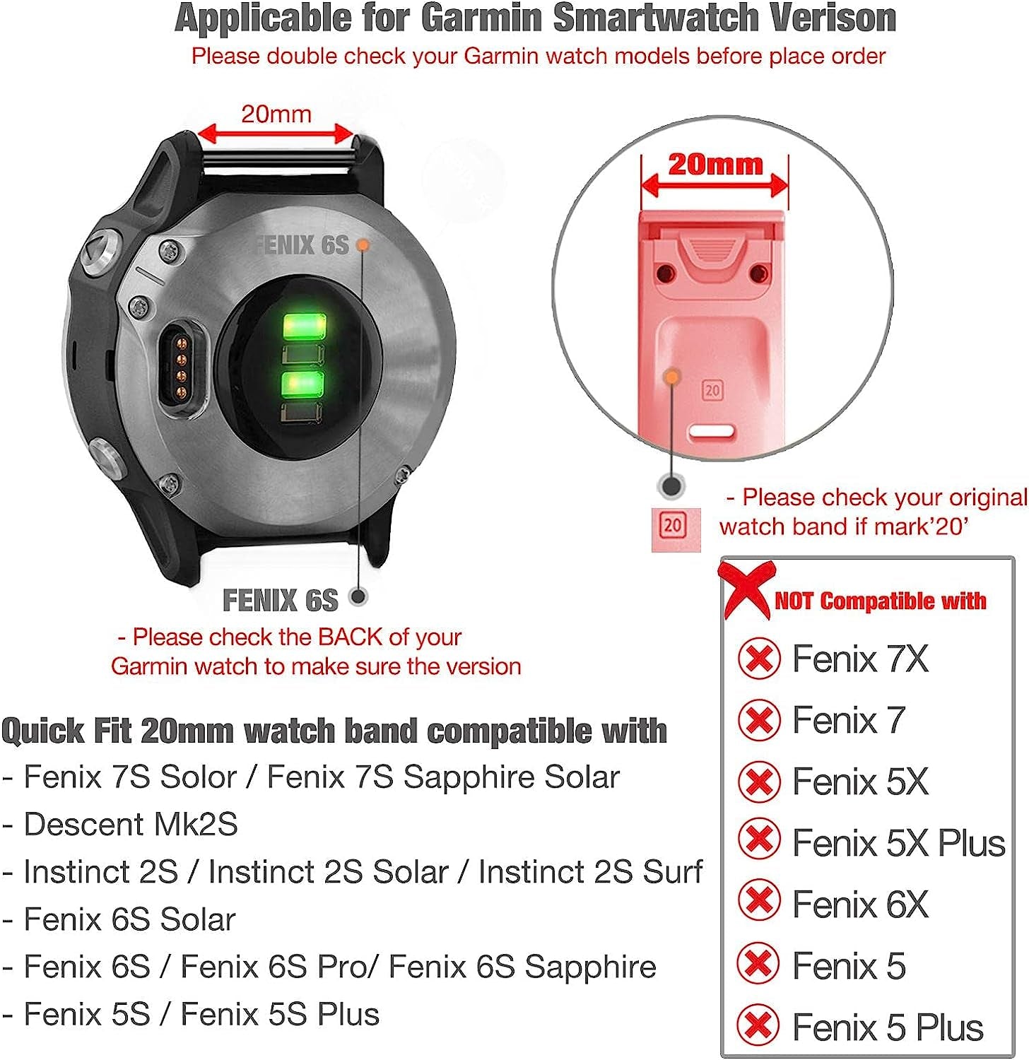 Abanen Hook and Loop Quick Dry 20Mm Watch Band for Fenix 7S / Fenix 6S / Fenix 5S / Instinct 2S, Woven Nylon Ultralight Sport Wristband Strap for Garmin Descent Mk2S,Fenix 5S Plus  Abanen   